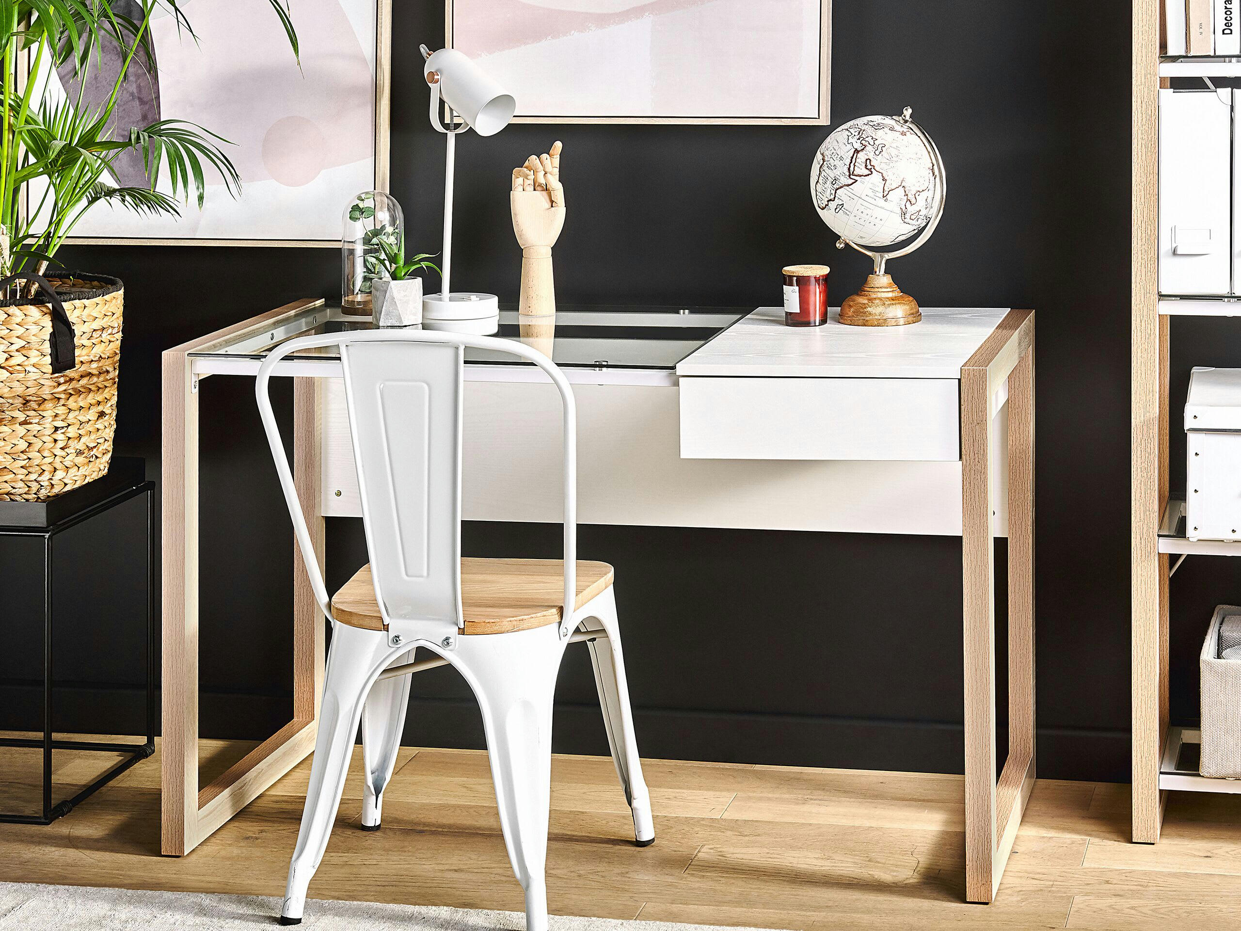 JENKS - Bureau blanc effet bois clair 120 x 60 cm avec tiroir