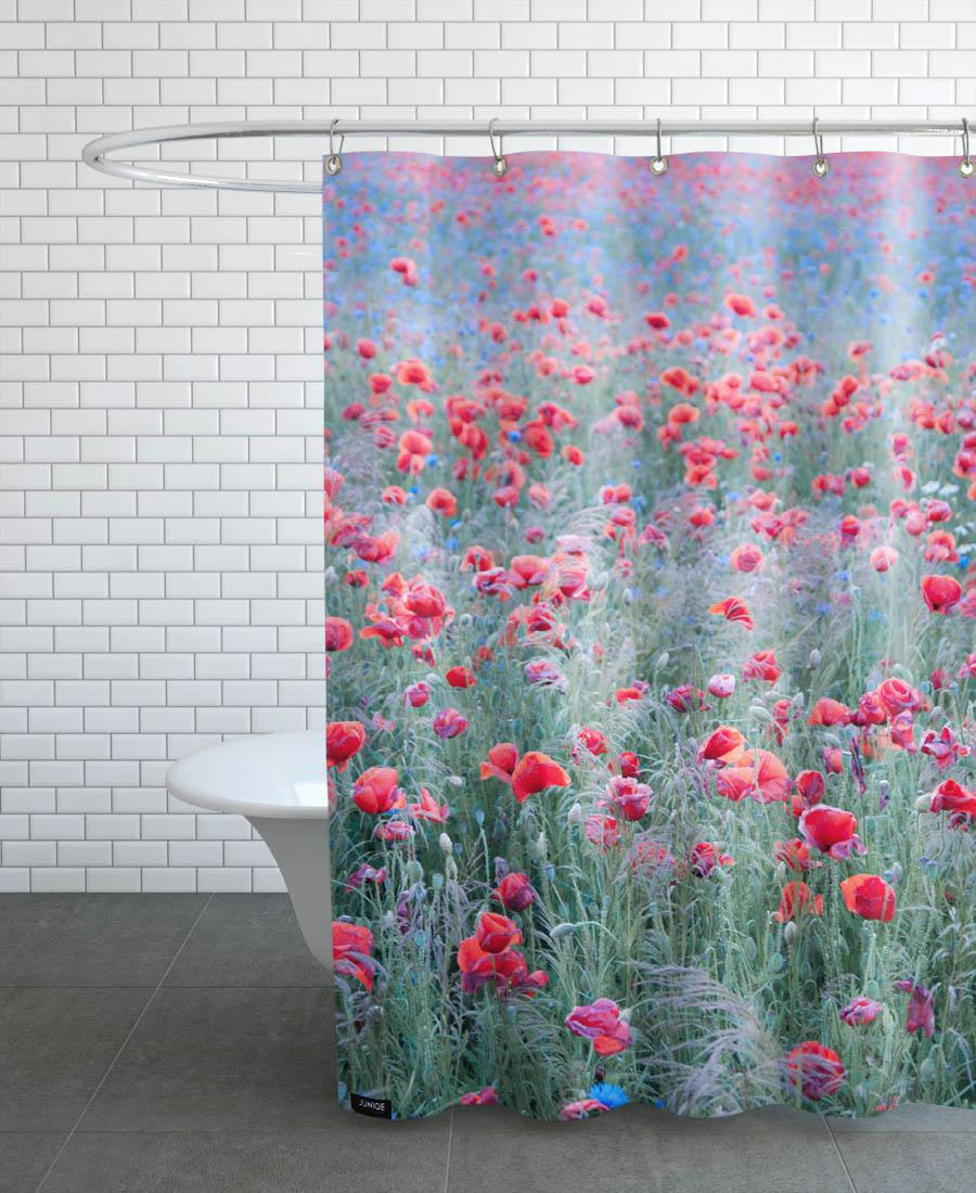 POPPY SEED HEAVEN - Rideau de douche en polyester en rouge & vert 150x200