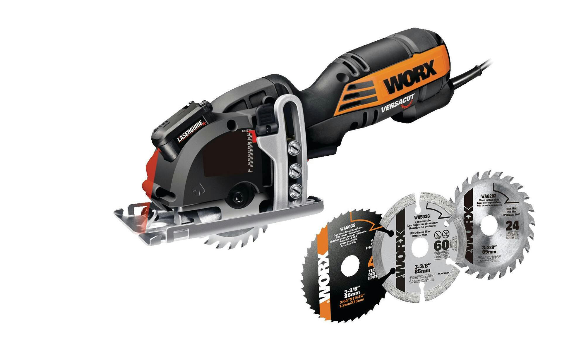 WORX WX420L 4A Versacut  Compact Circular Saw with Assorted Blades & Laser Guide, 3-3/8-in