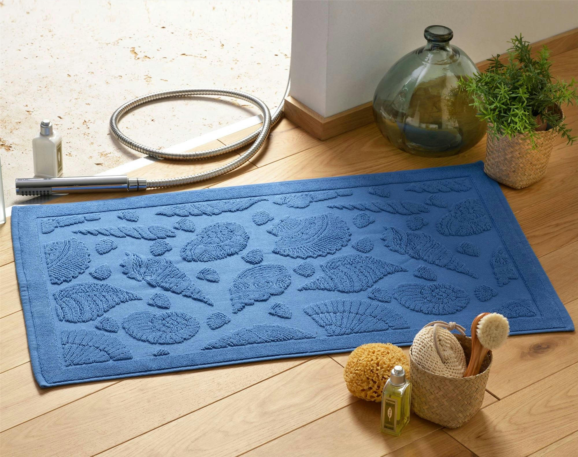 CRUSTACE - Tapis de bain 60x100 bleu en coton 800 g/m²