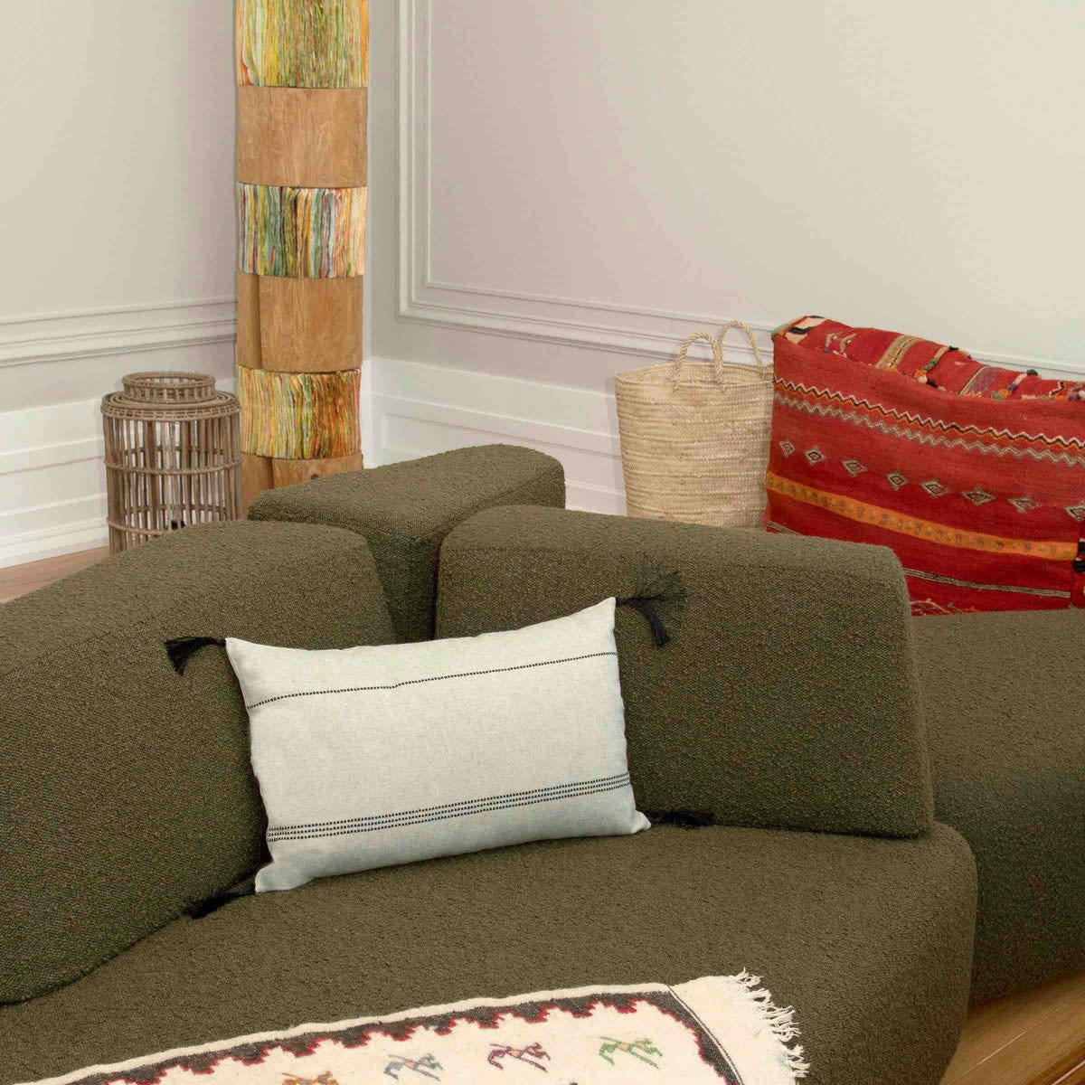 HANA - Housse de coussin coton  50x30 gris clair