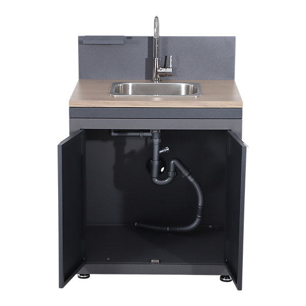 Meuble de cuisine extérieure avec évier double portes acier gris GoodHome Cucino