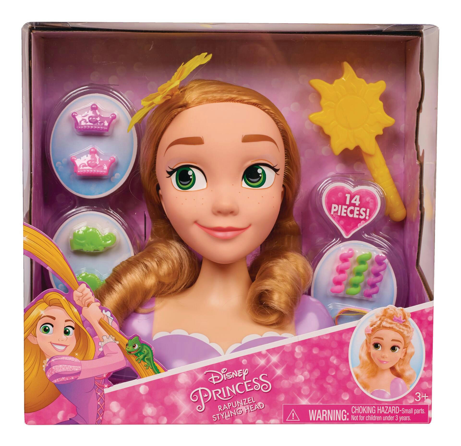 Disney Princess Deluxe Hair Styling Head Toy w/14 pcs of Accessories, Assorted, Ages 3+