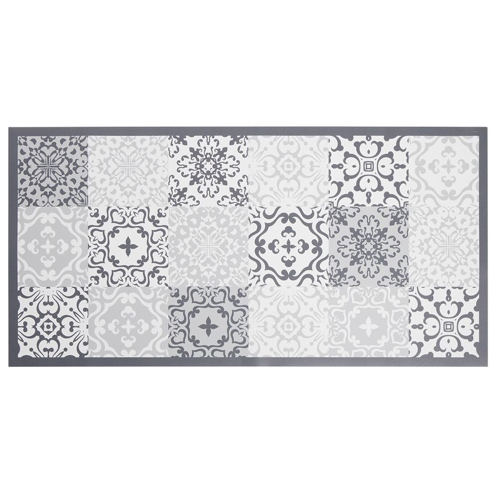 Tapis vinyle imprimé carreau de ciment gris L.99 cm