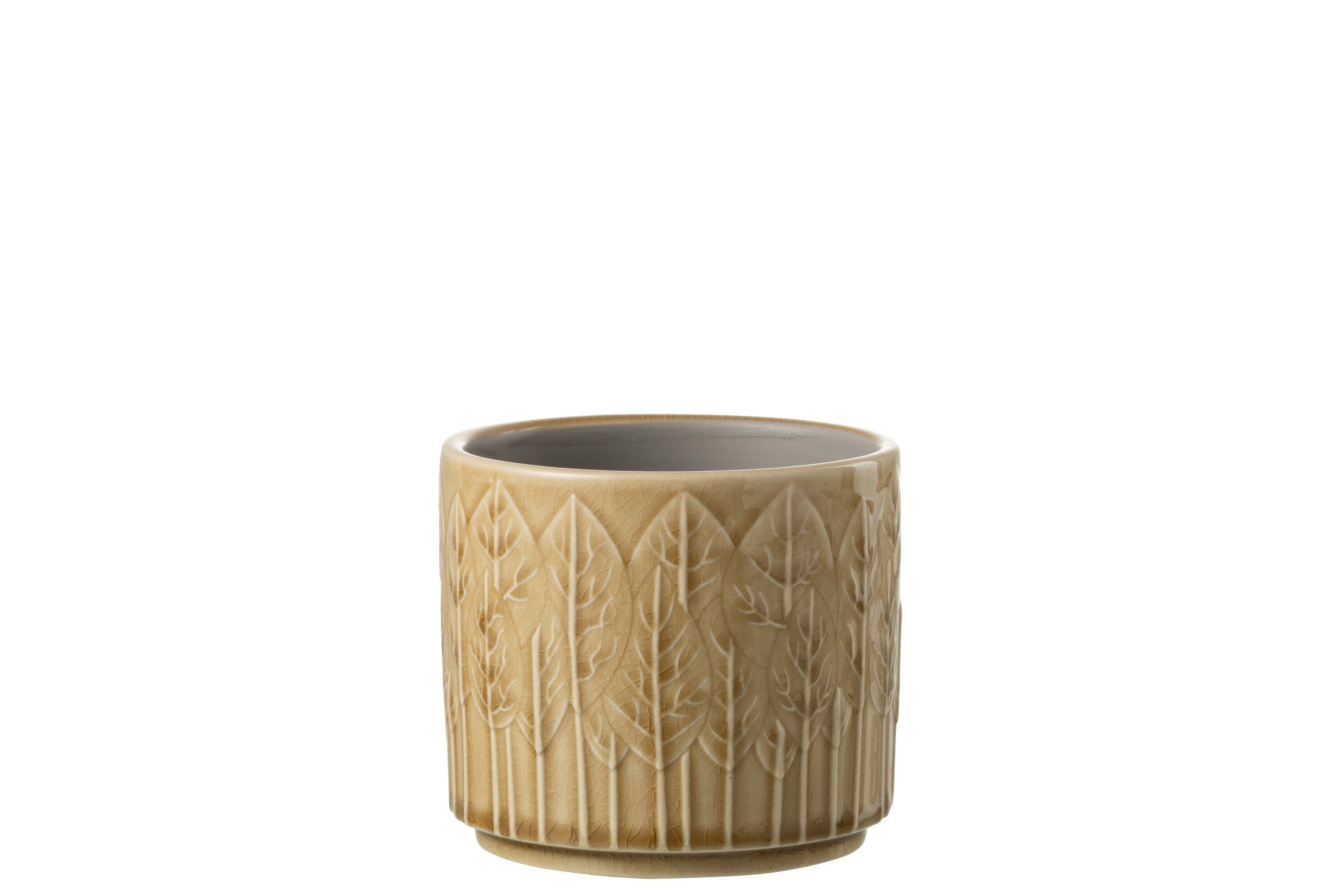 J-Line bloempot Blad - keramiek - beige - small - 2 stuks - Ø 12 cm