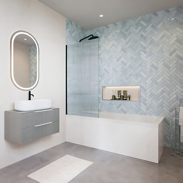 Baignoire droite 170 X 70 DURAVIT D-Code bonde au centre   Pare bain AURYS Raywall noir mat version gauche
