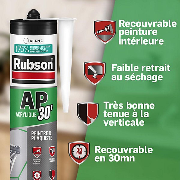 Mastic Rubson AP30 Finitions et Fissures Spécial Peinture blanc cartouche 300ml