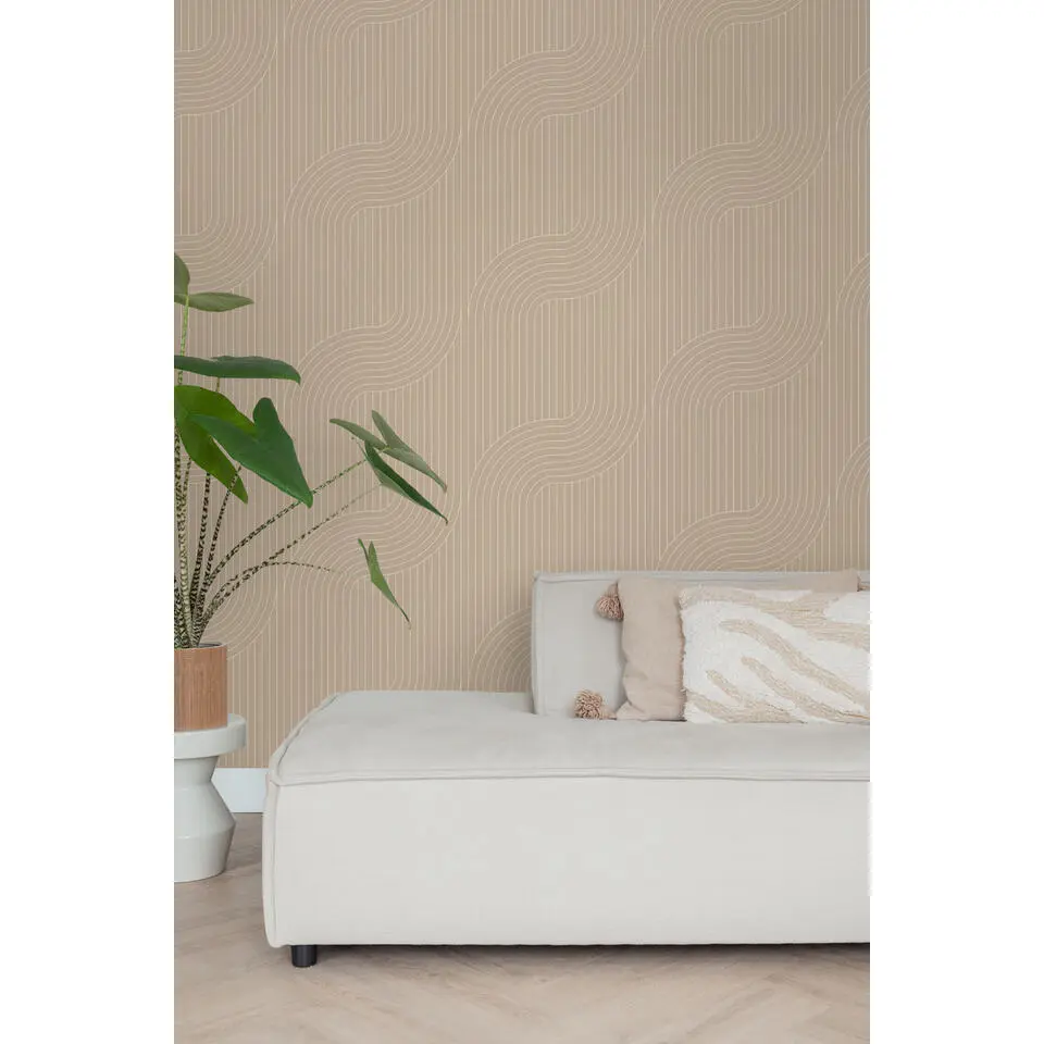 ESTAhome behang grafische lijnen zand beige - 50 x 900 cm