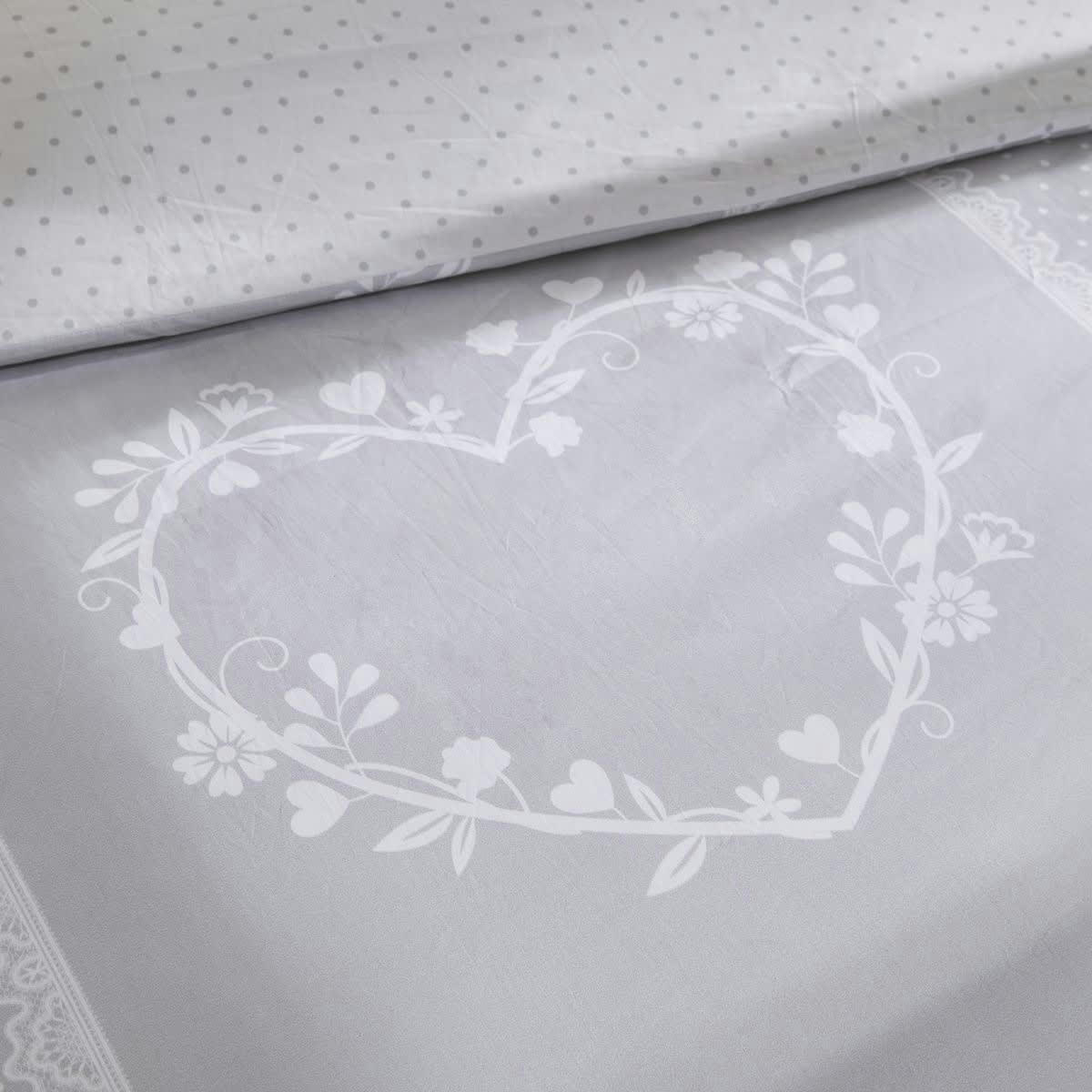 CHARME CONSTANCE - Parure de lit imprimé en coton gris clair 260x240