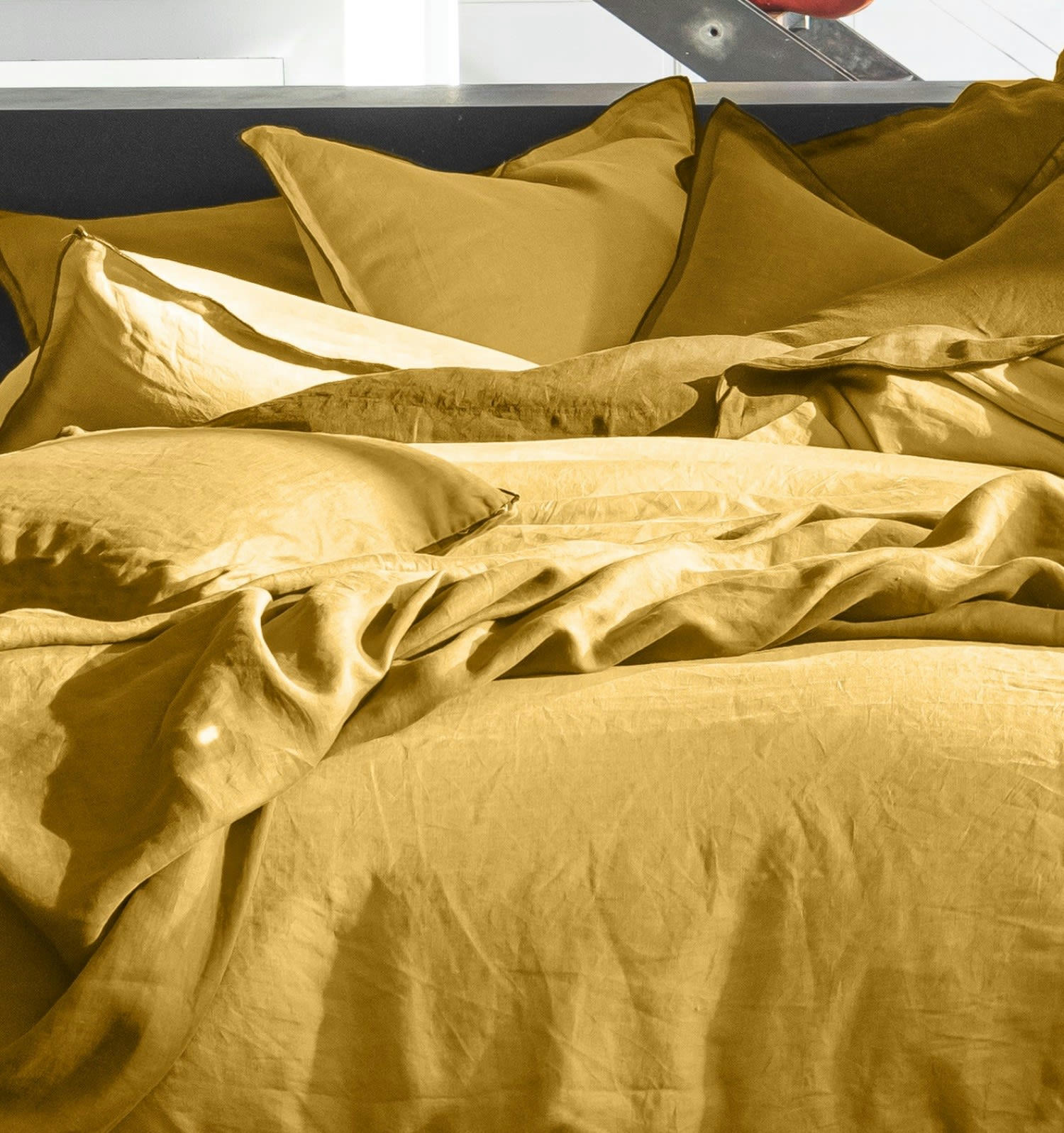 JAUNE - Housse de couette lin lave jaune 240x260 cm
