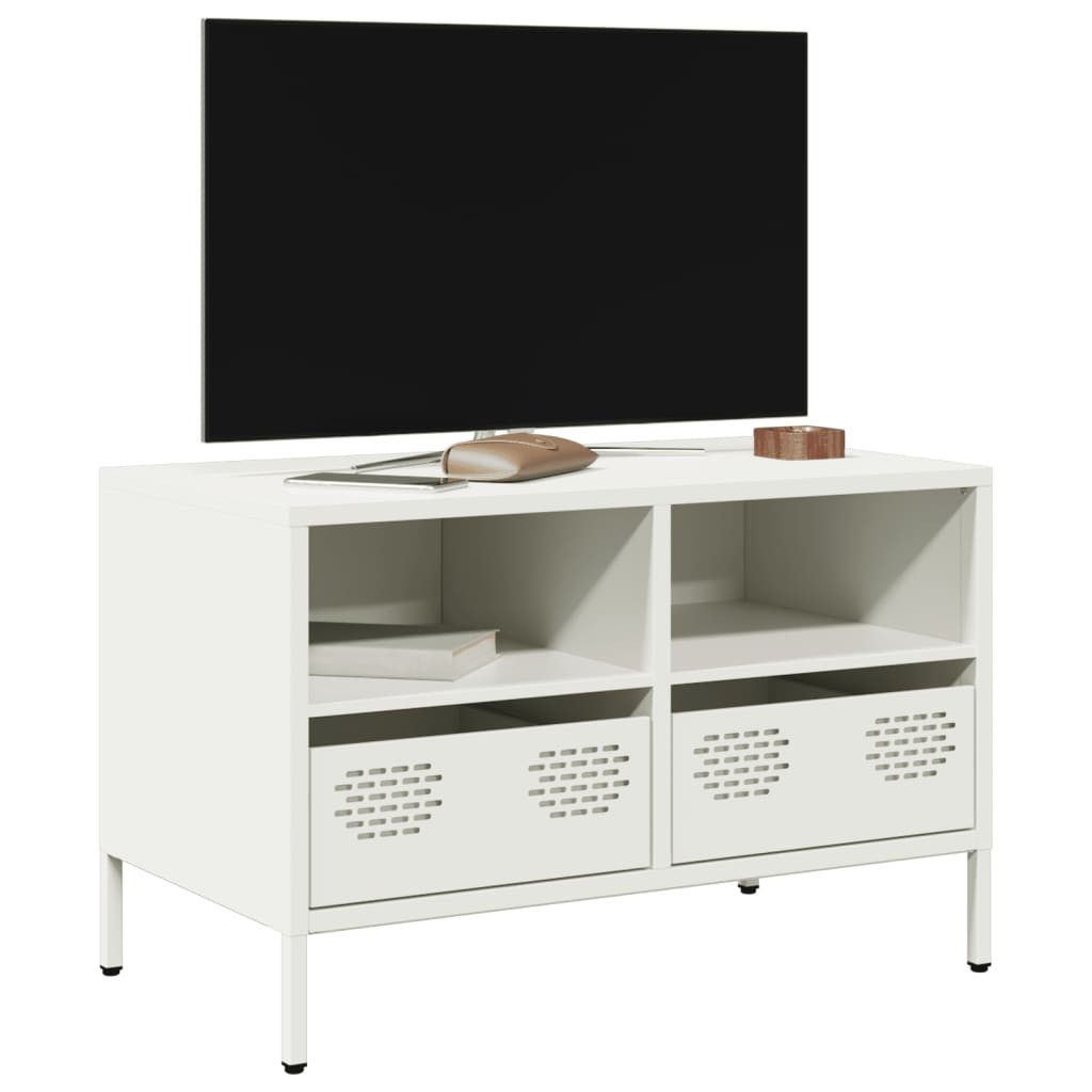Szafka Pod Telewizor Półka Stolik RTV Biały Stal 68x39x43.5 cm