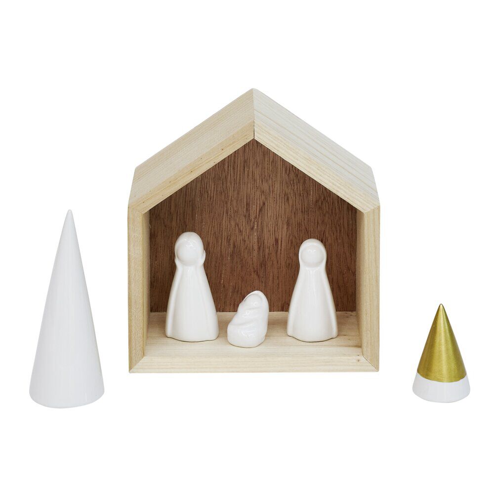 Crèche céramique et bois H15,5cm