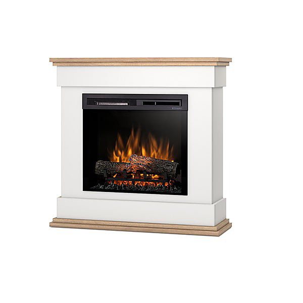 LENOX - Cheminée électrique LED autoportante - 23' - Blanc mat / Chêne clair - 93 x 90 x 29