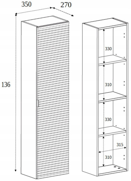 Słupek Łazienkowy 136 cm KASZMIR Wisząca RYFLE Półki FLOW