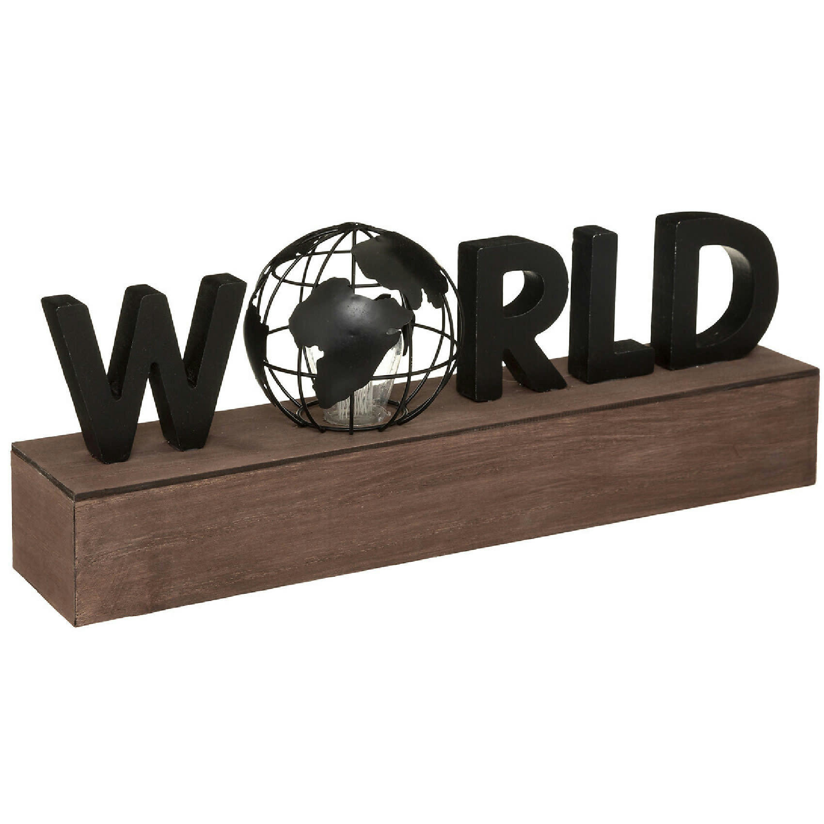 - Lampe avec mot "world" bois noir L.38xP.15.5xH.10 cm