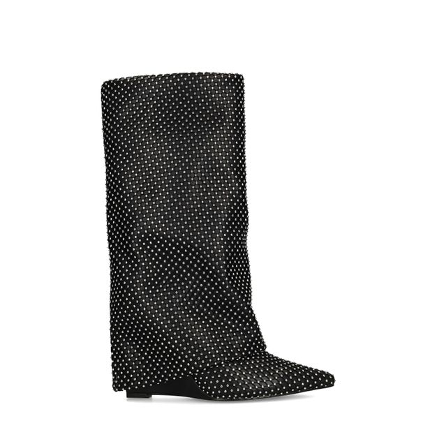 Zwarte strass laarzen met flap