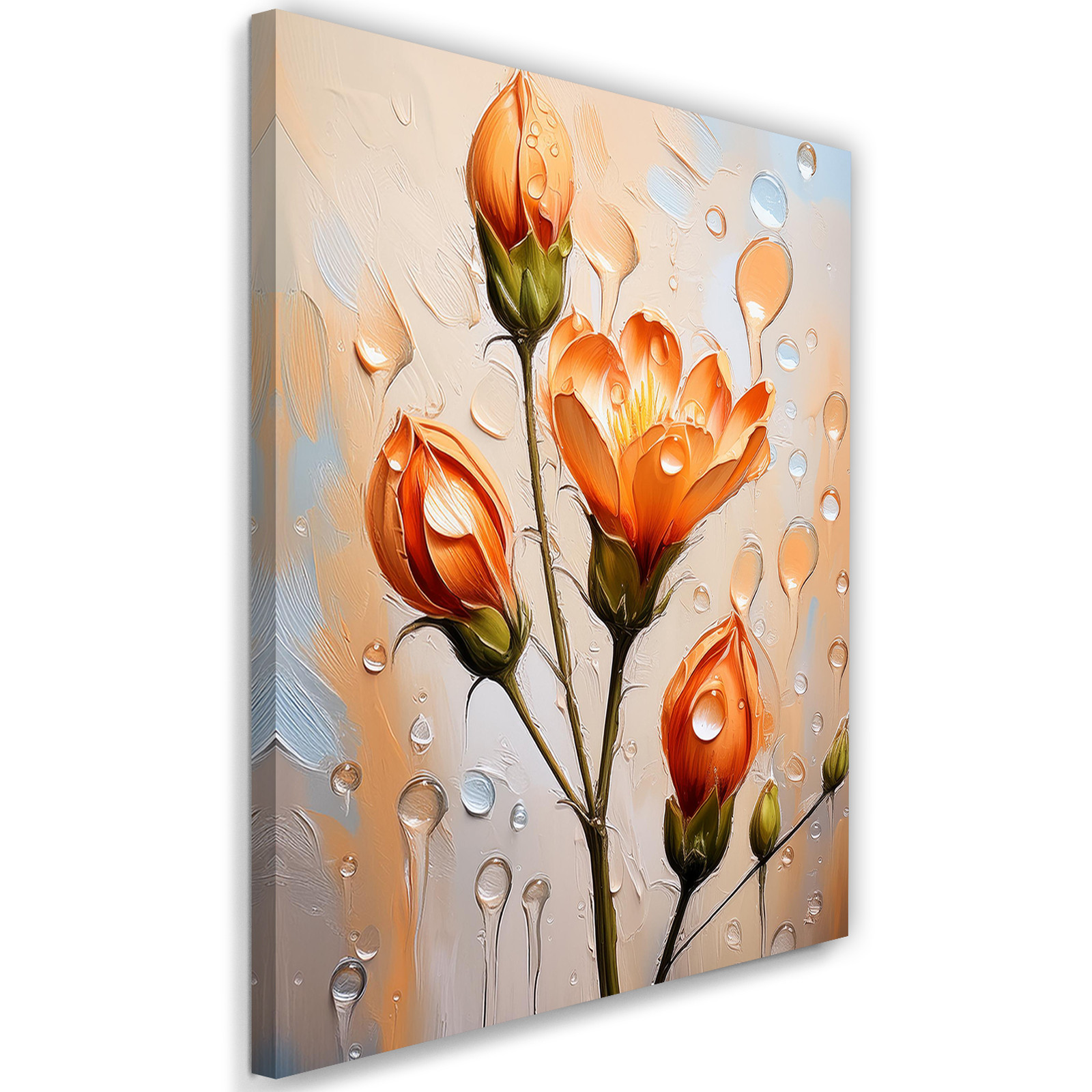 Feeby Obraz na płótnie, Tulipan Kwiat Krople Pomarańczowy 40x60