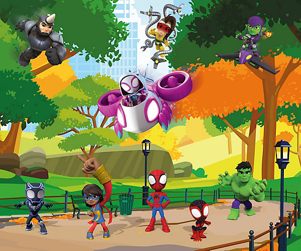 Papier peint panoramique sur intissée de Komar - Marvel Spidey Scavenger Hunt - Taille: 300 x 250 cm