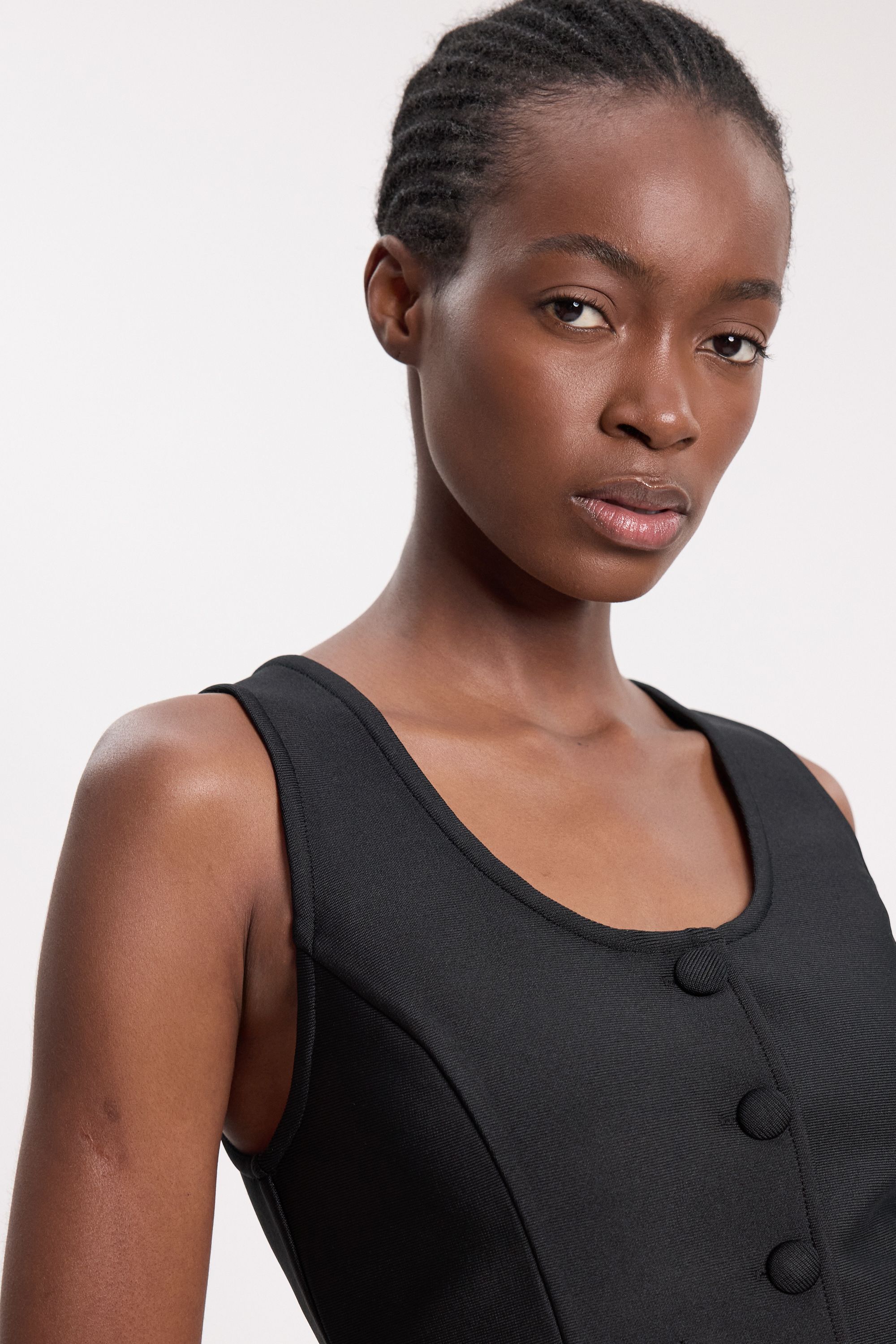 KarenMillen Bandage Button Detail Scoop Neck Top