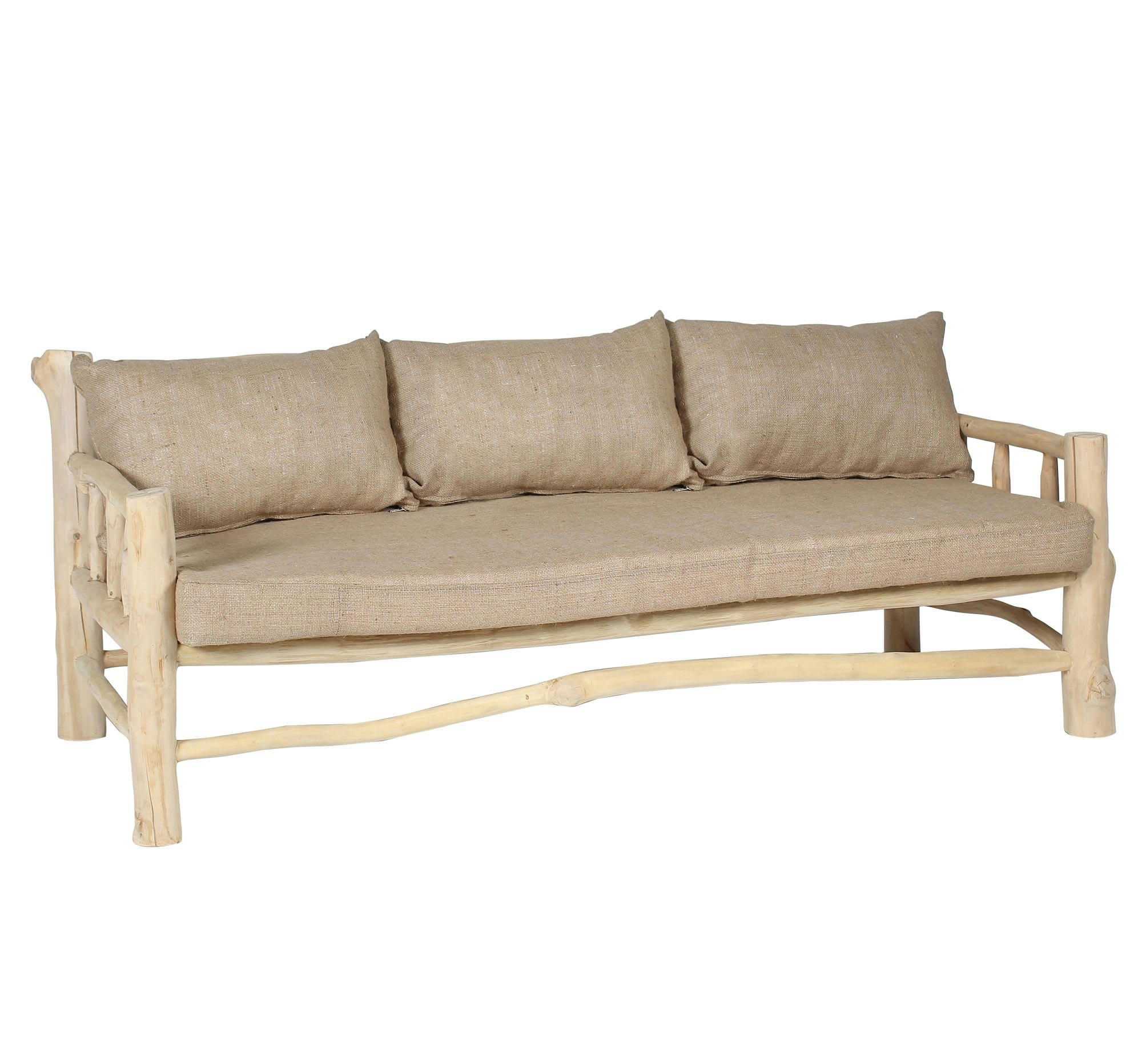 BURLAP - Canapé en teck et coussin en toile de jute 3 places