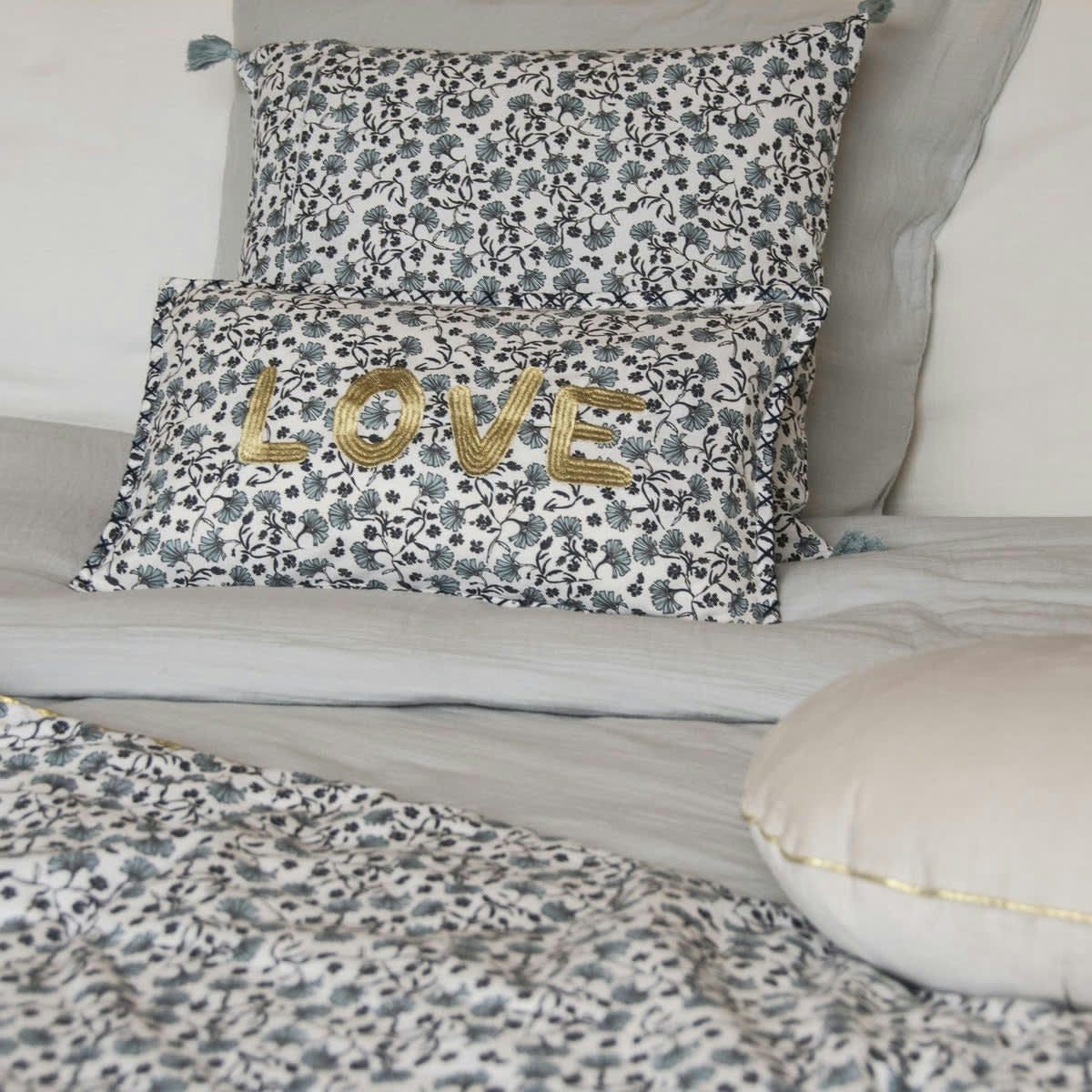 DELHI - Housse de coussin coton  50x50 bleu