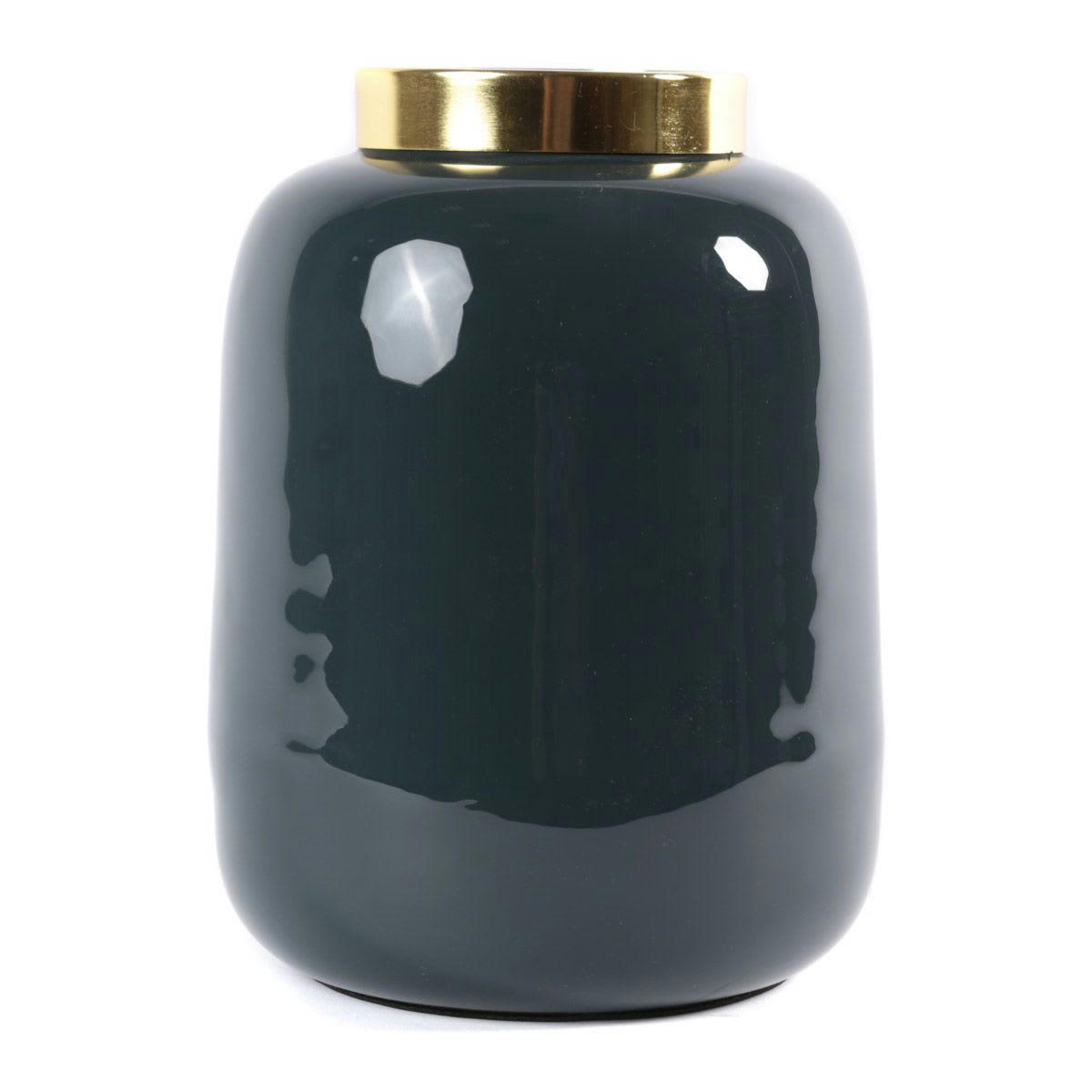 OLIA - Vase art déco moderne chic métal gris bleu détail laiton antique