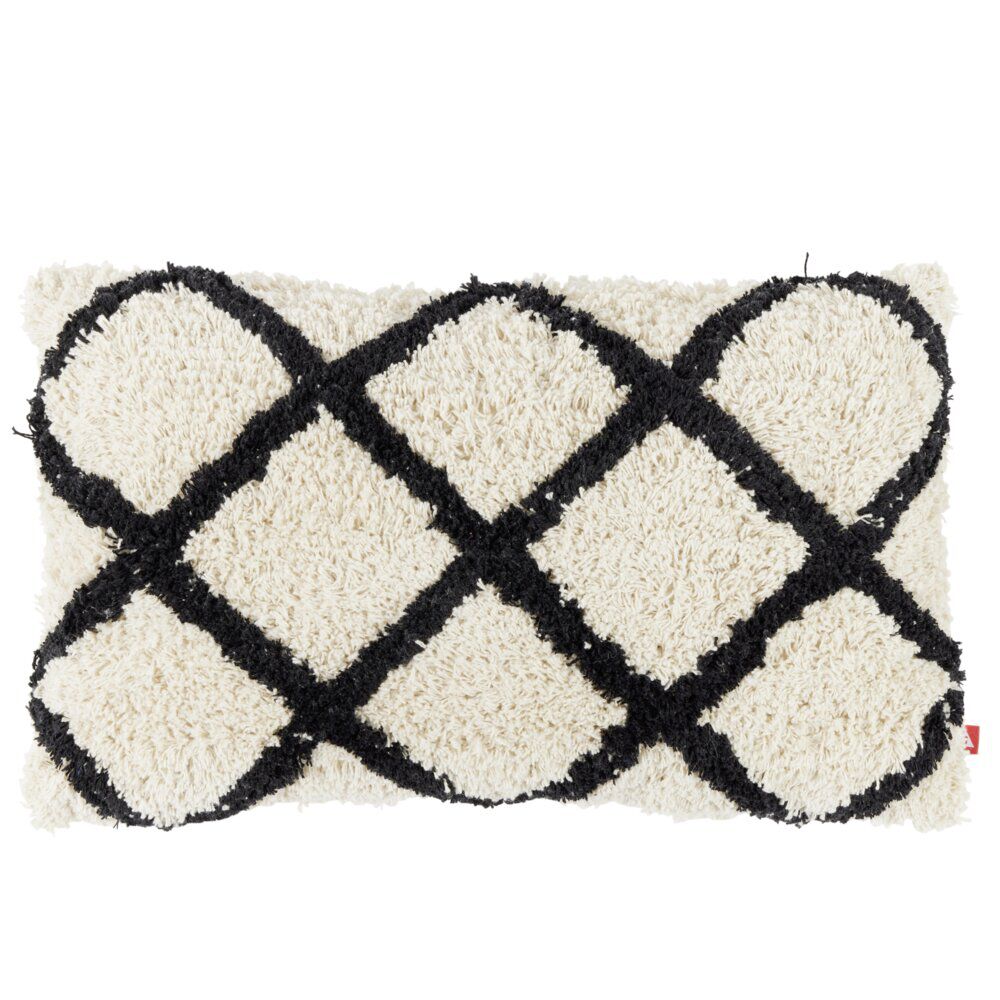 Coussin déco chevron tufté 30x50cm beige et noir