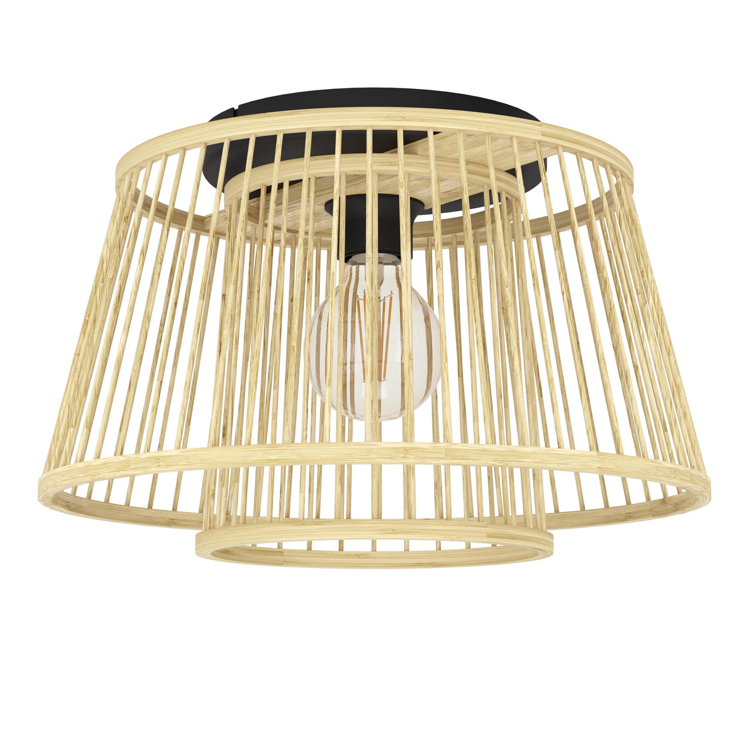 EGLO plafondlamp Hykeham - e27 - ø 38 cm - zwart/hout
