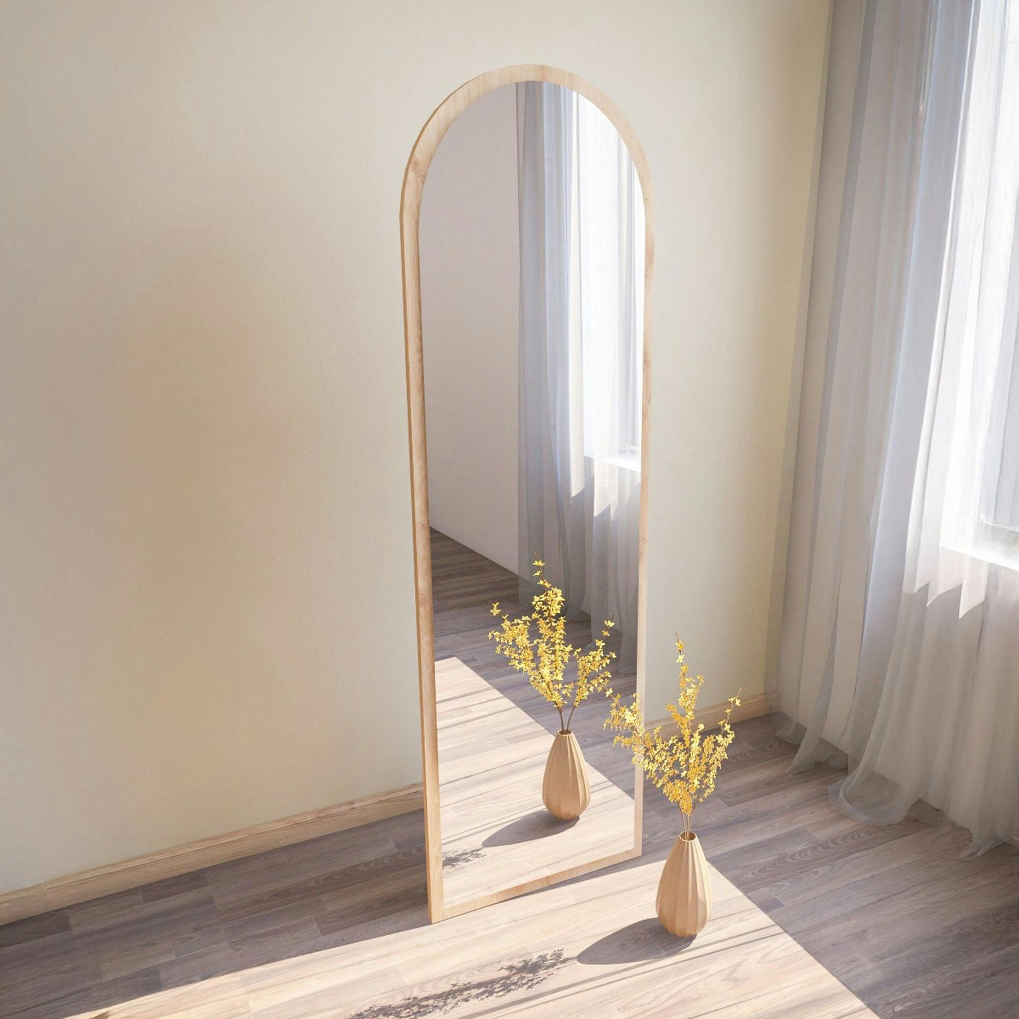 Miroir plein pied moderne ovale effet bois clair, 160 cm CODY