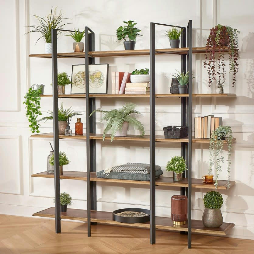 YORK - Etagère en chêne massif et métal Noir