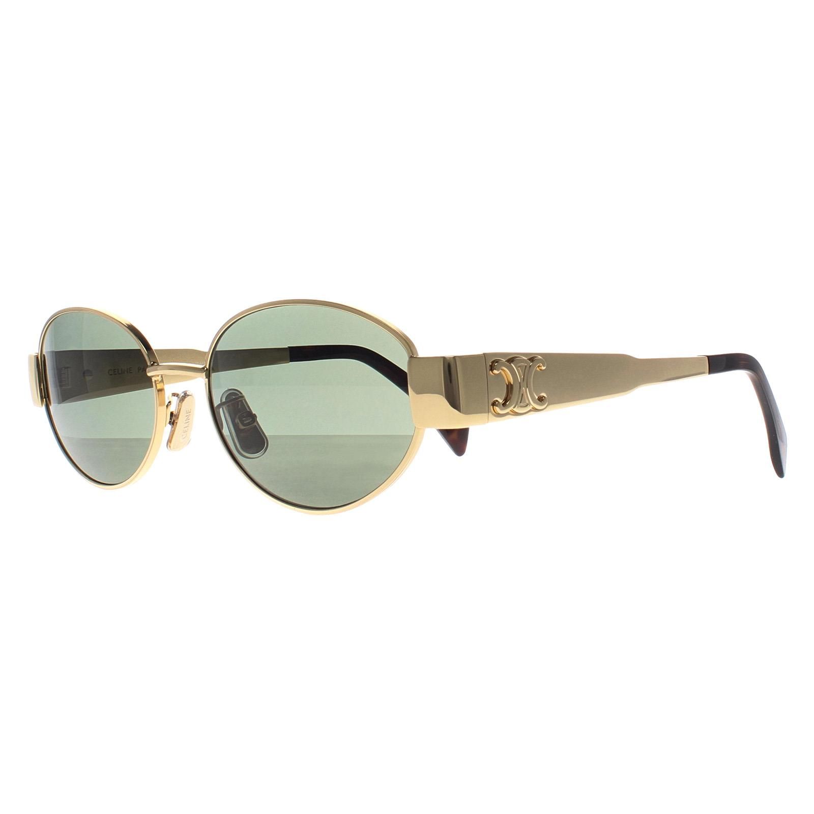 Celine Oval Shiny Endura Gold Green Metal Triomphe CL40235U