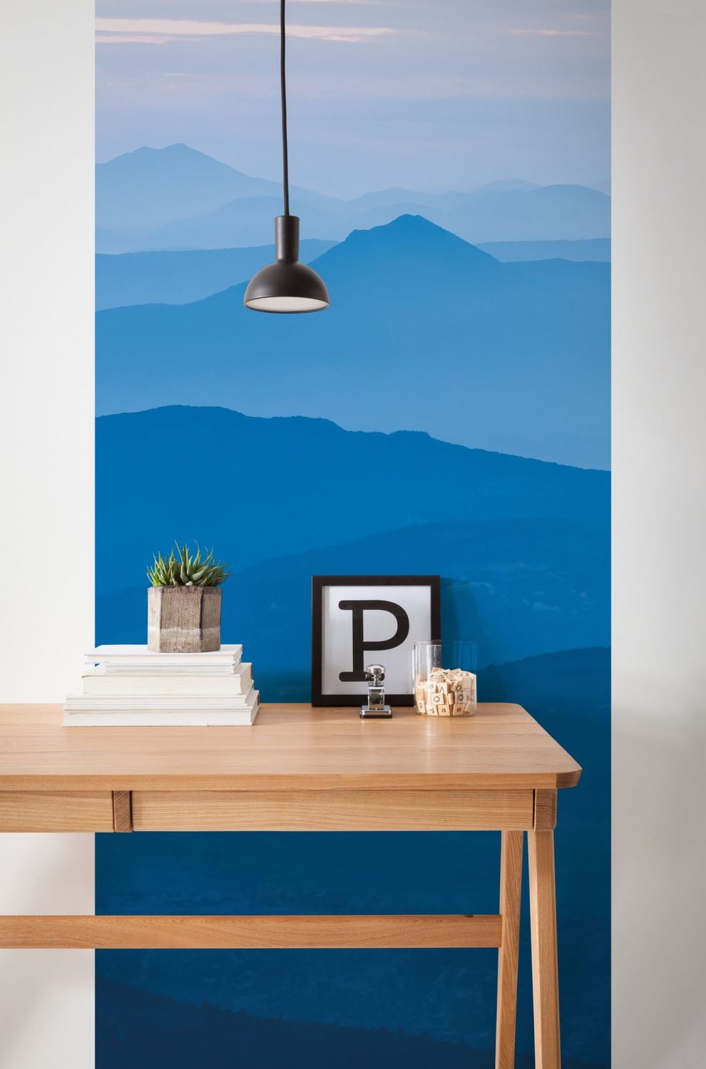 Sanders & Sanders fotobehang bergen landschap paneel blauw - 100 x 250 cm - 611915