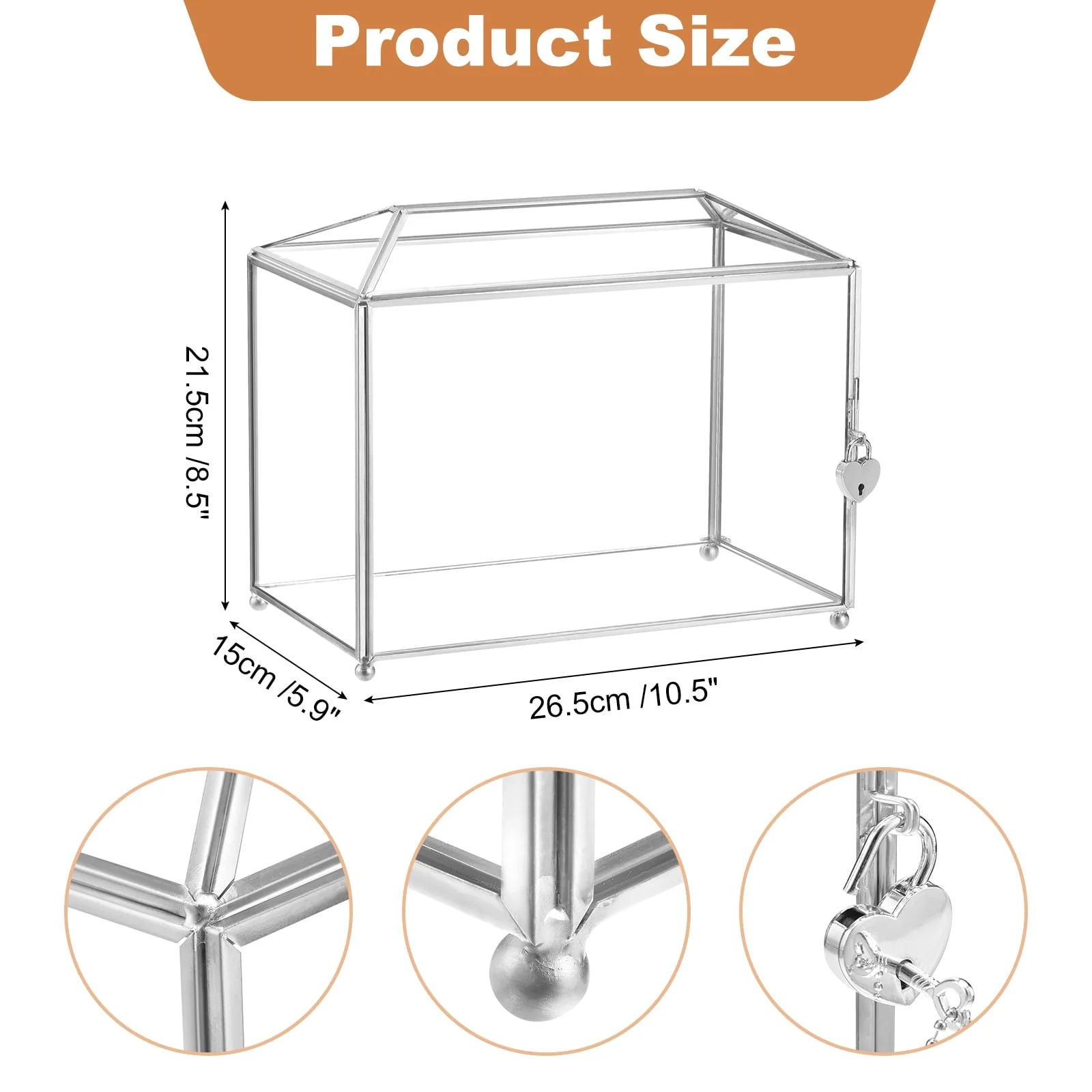 Glass Wedding Card Box with Lock, Clear Card Box for Reception