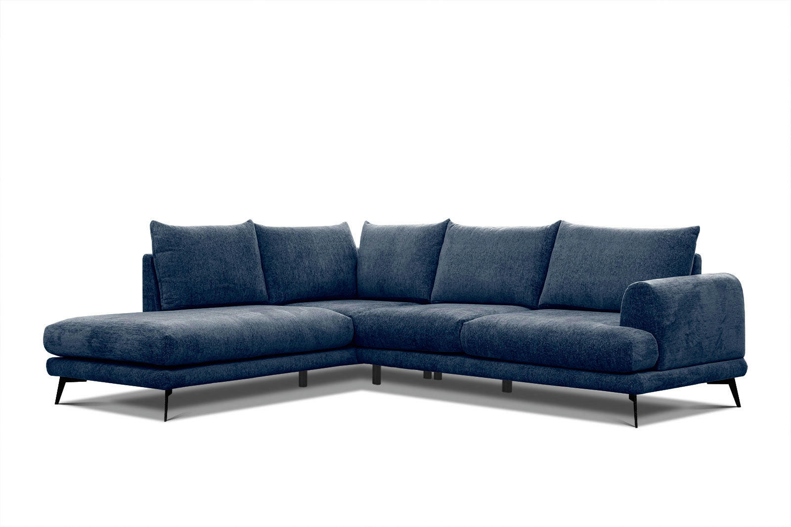 ADRIA - Canapé d'angle gauche 5 places tissu bleu foncé