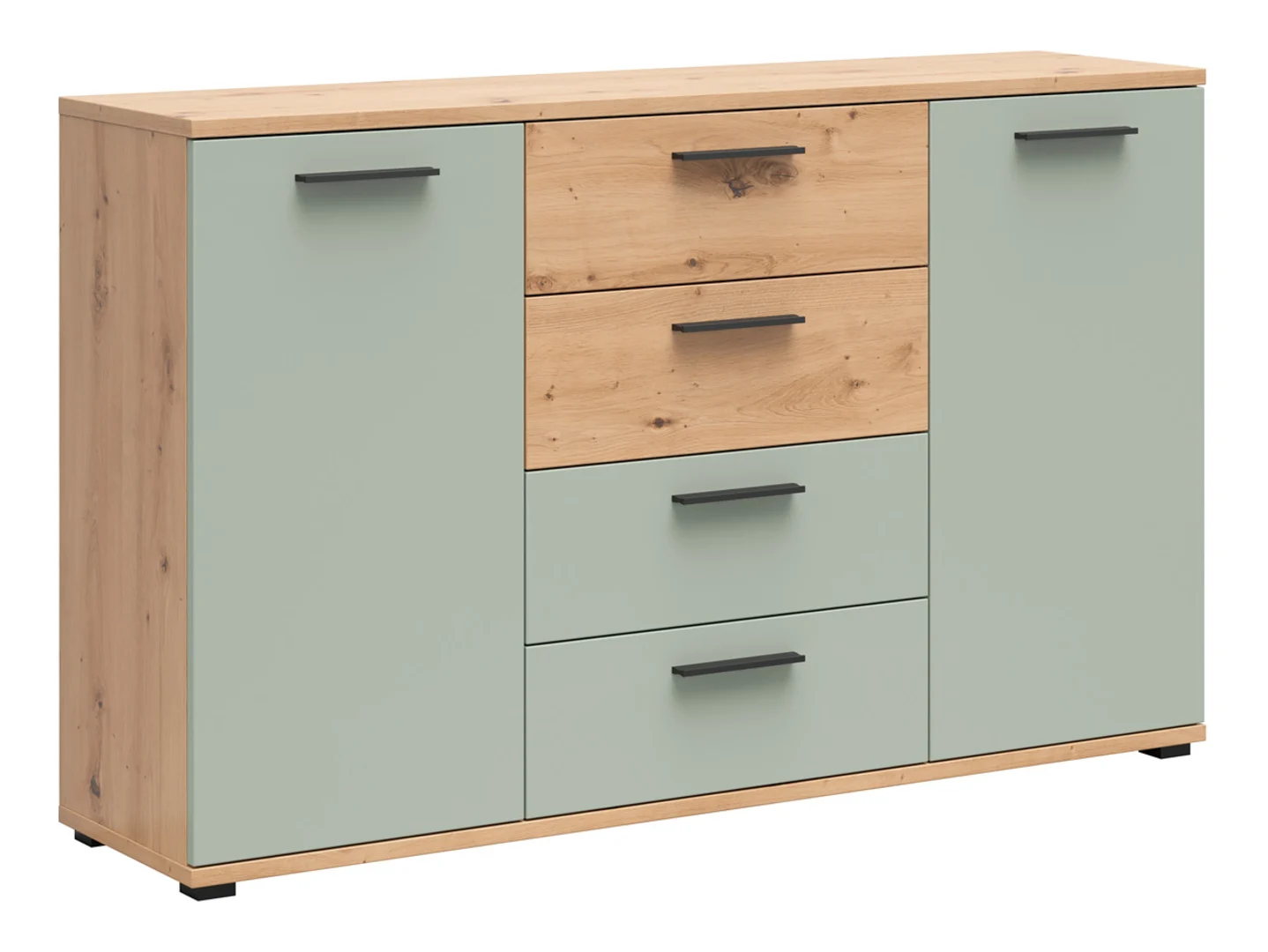 Komoda Sindara 150 cm z 2 drzwiami i 4 szufladami dąb artisan/szałwia Salbei