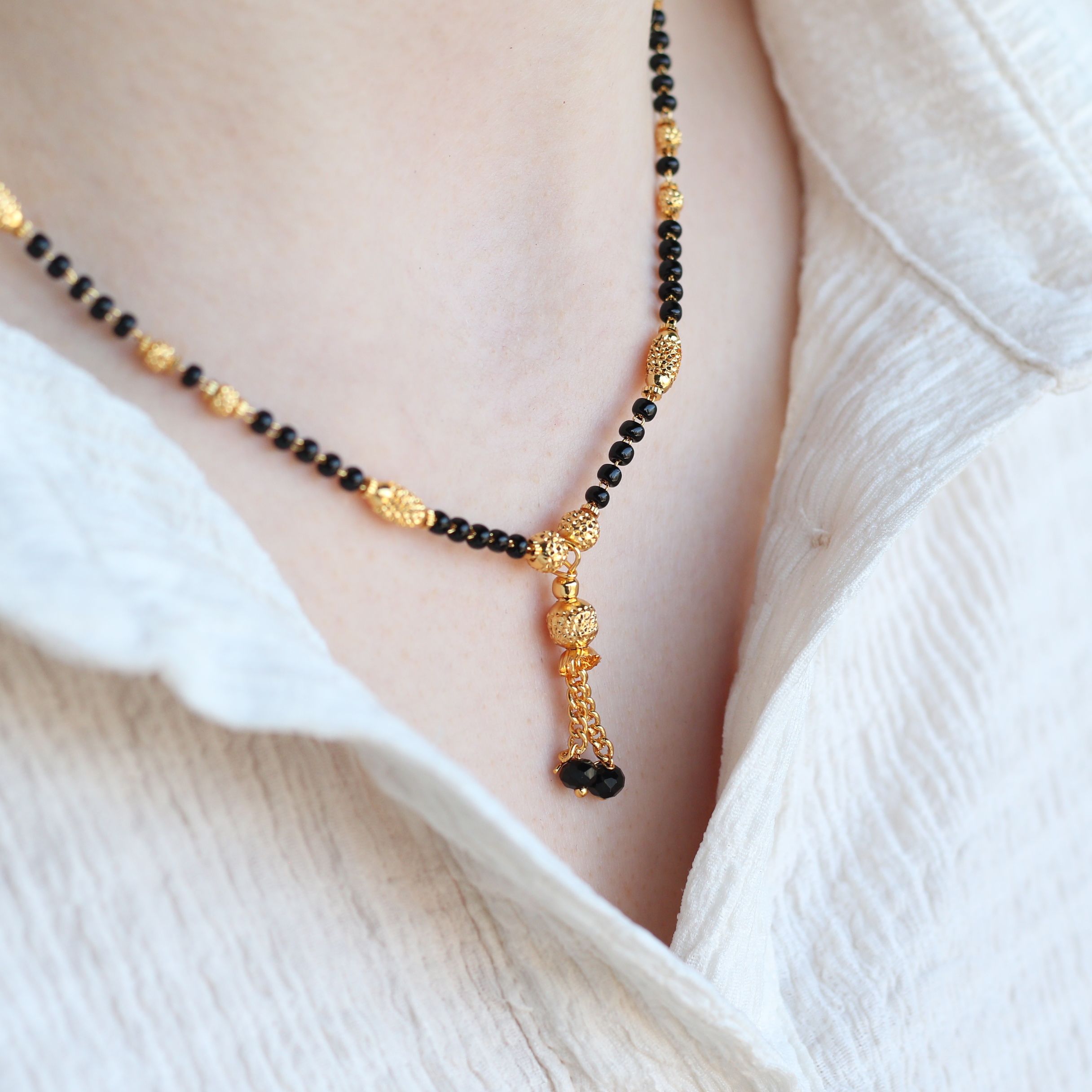 The Colourful Aura Gold Black Beaded Indian Asian Nazar Mangalsutra Choker Necklace