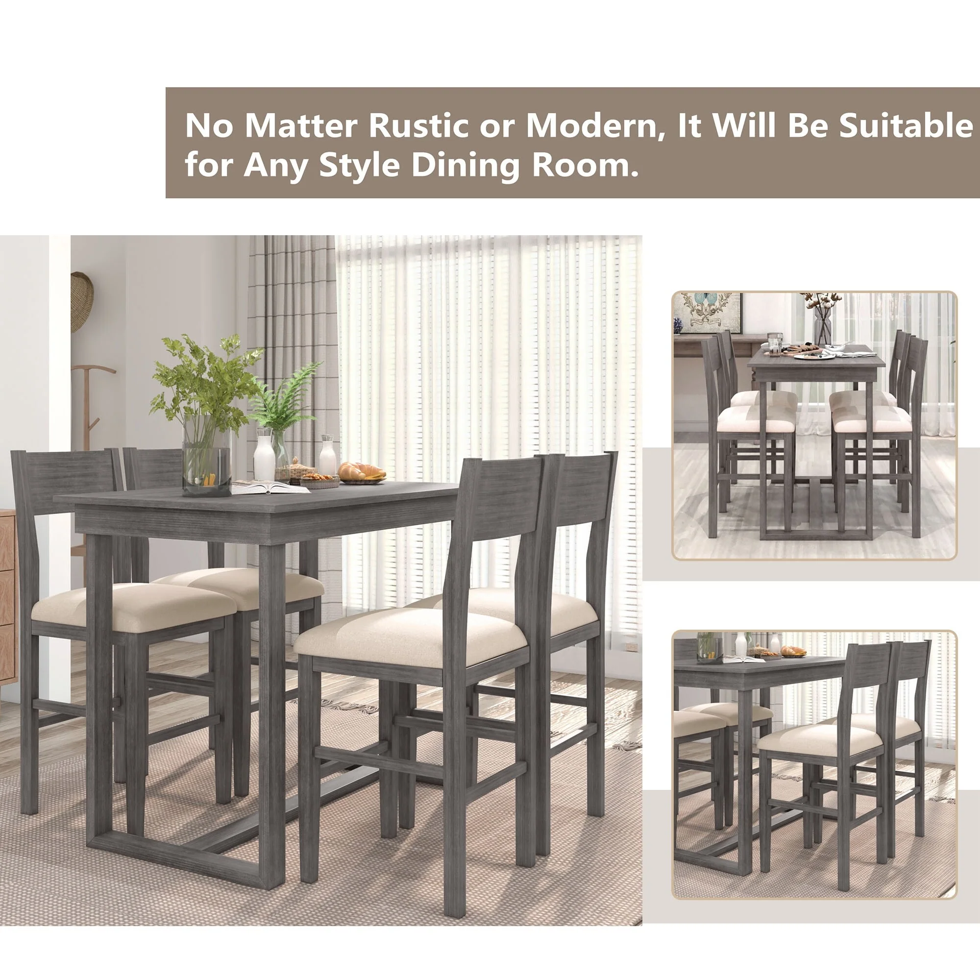Farmhouse Counter Height Dining Table and Chair Sets Small Apartment Dining Table and Chair Sets for Kitchen Dining Room