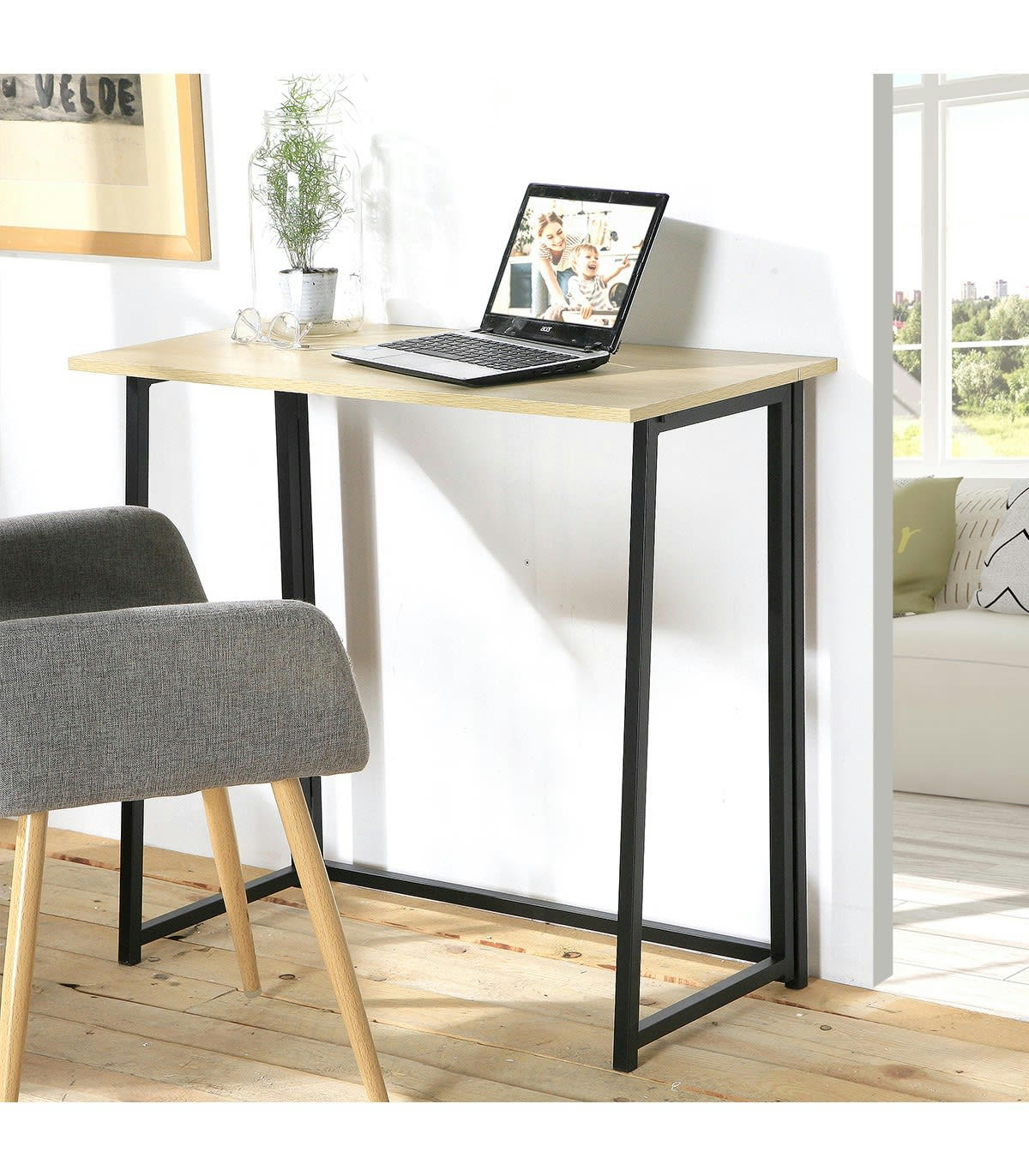 - Bureau pliable style industriel - Longueur 80 cm - Marron