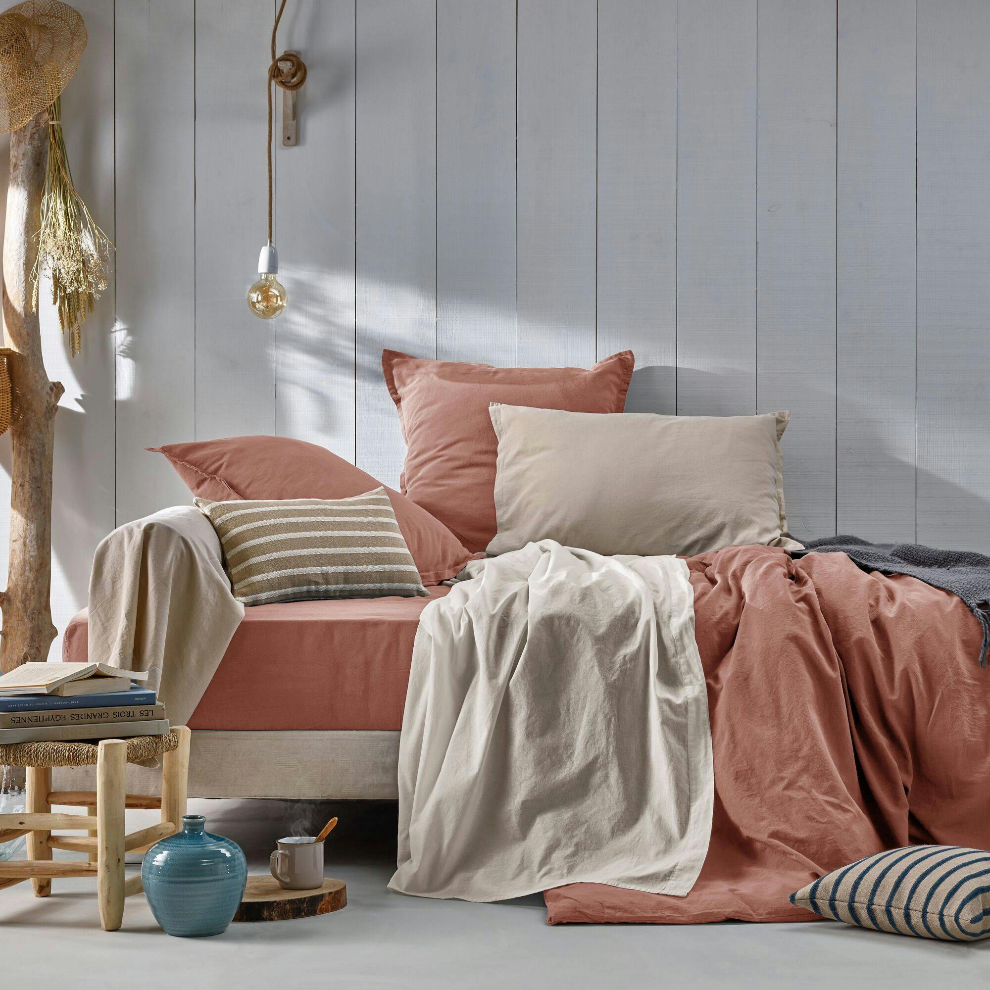 FLANDRES - Housse de couette en coton lin lavé pêche de vigne 240 x 220 cm