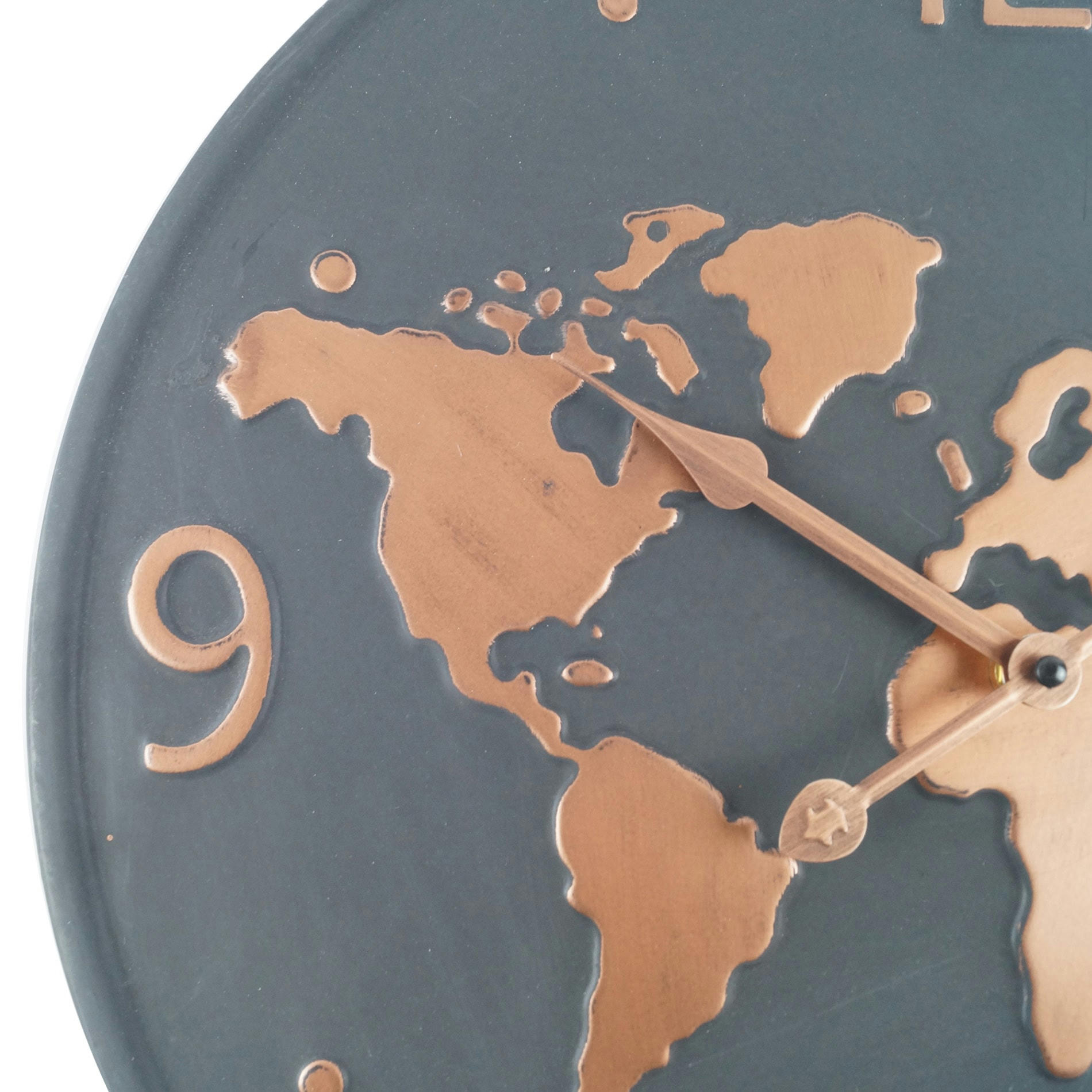 - Horloge murale carte du monde en métal gris foncé et cuivre ø 45 cm