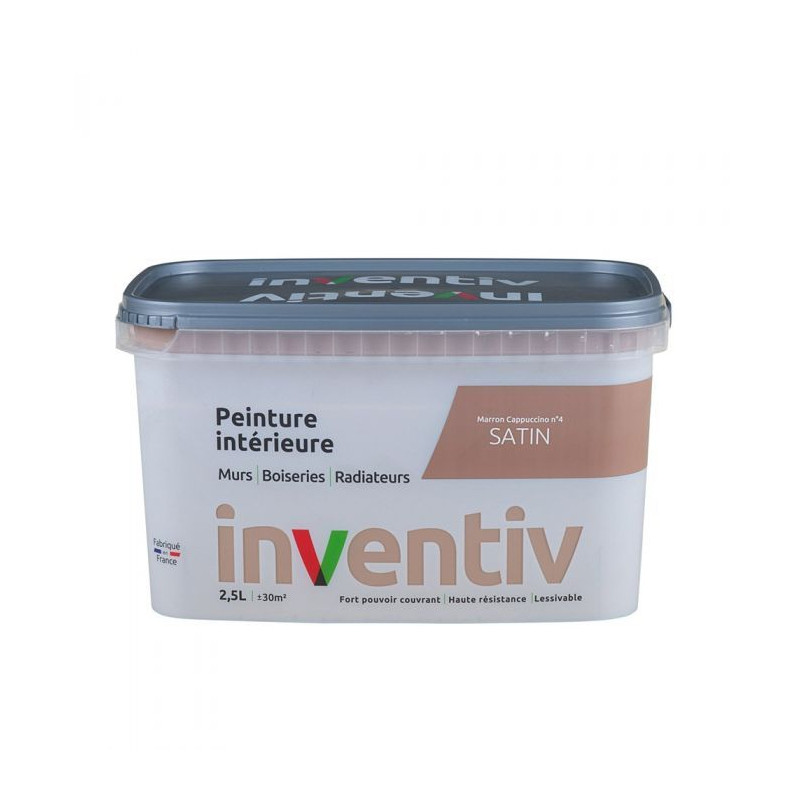 Peinture pour mur boiserie radiateur Marron Cappucino n°4 satiné 2,5 L INVENTIV