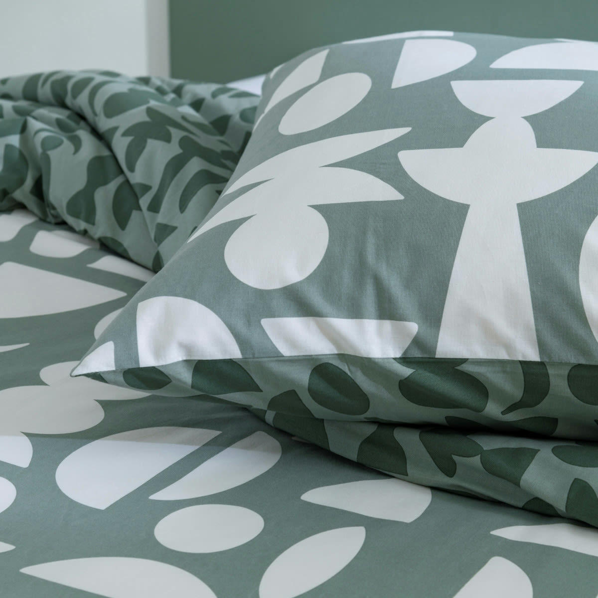 LUNE - Parure de lit 2 personnes coton  imprimé vert 240x220cm