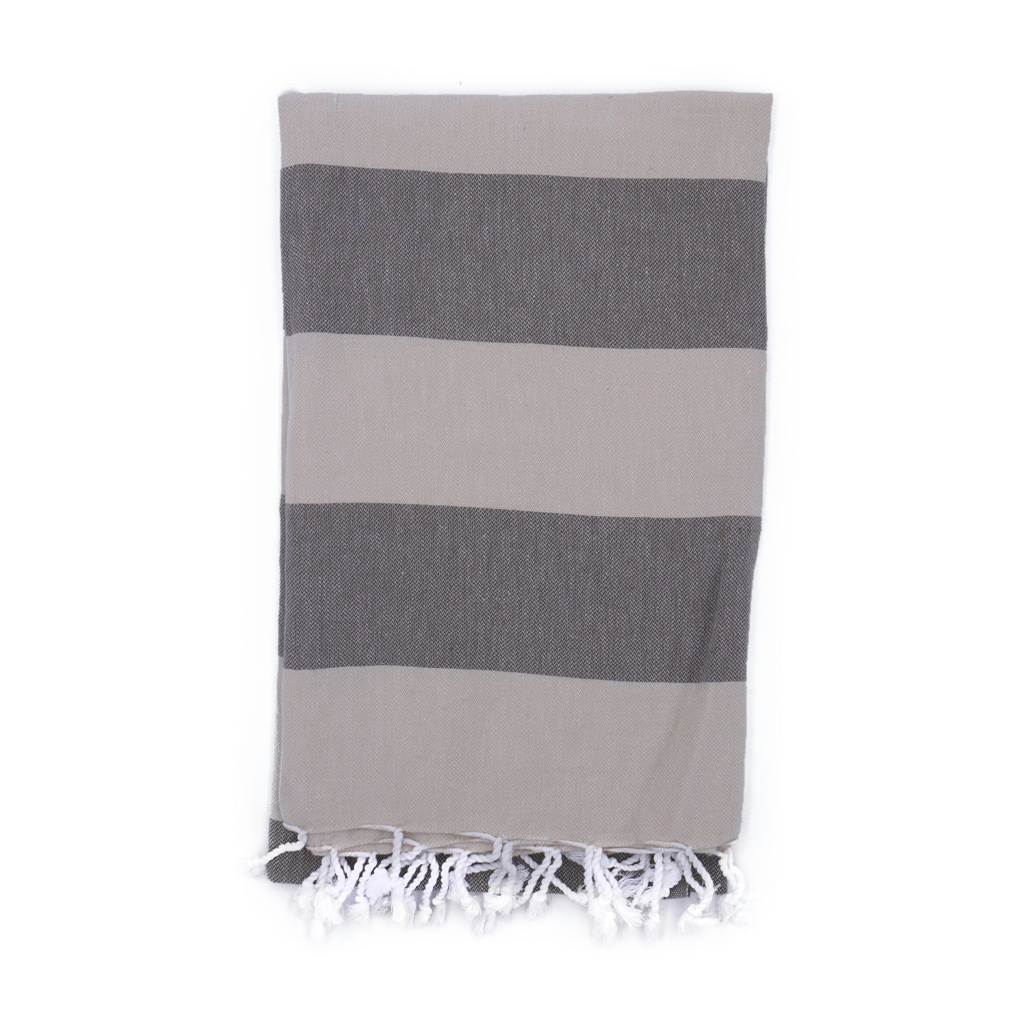 - Fouta en coton avec franges taupe et beige 100x160cm