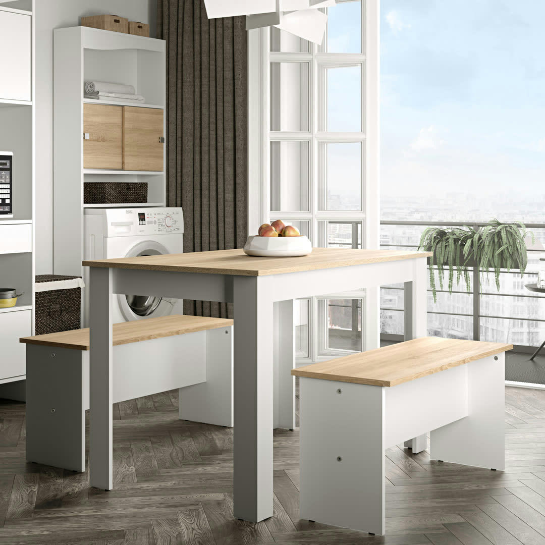 NICE - Table effet bois blanc et chêne naturel