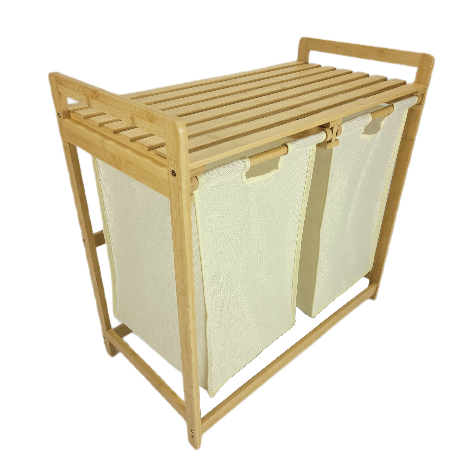 Kosz na pranie bambusowy 2 komory półka organizer kremowy 68x40x35 | BEGRYF