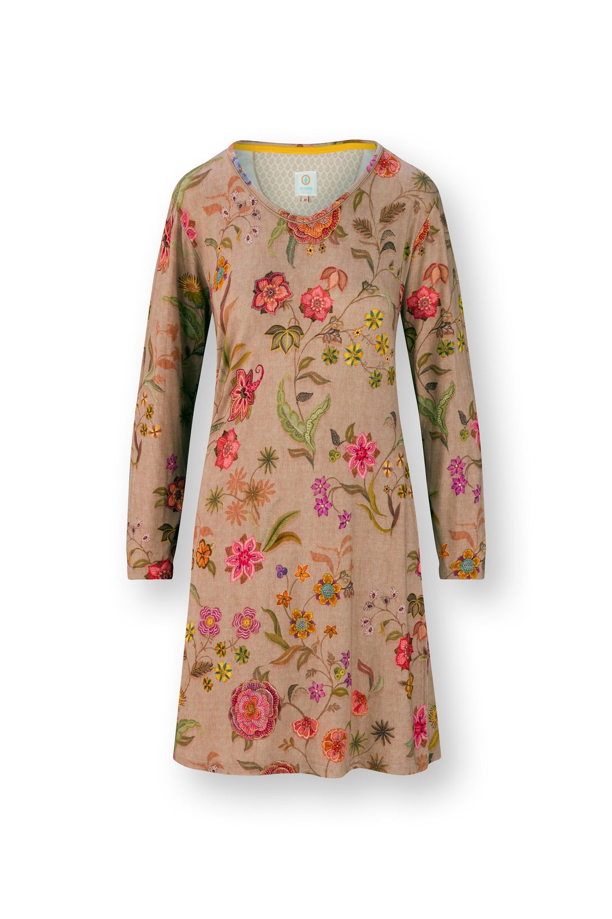 Pip Studio - Dana Nachthemd Lange Mouw Dames - Coco Flower - Zand - XS