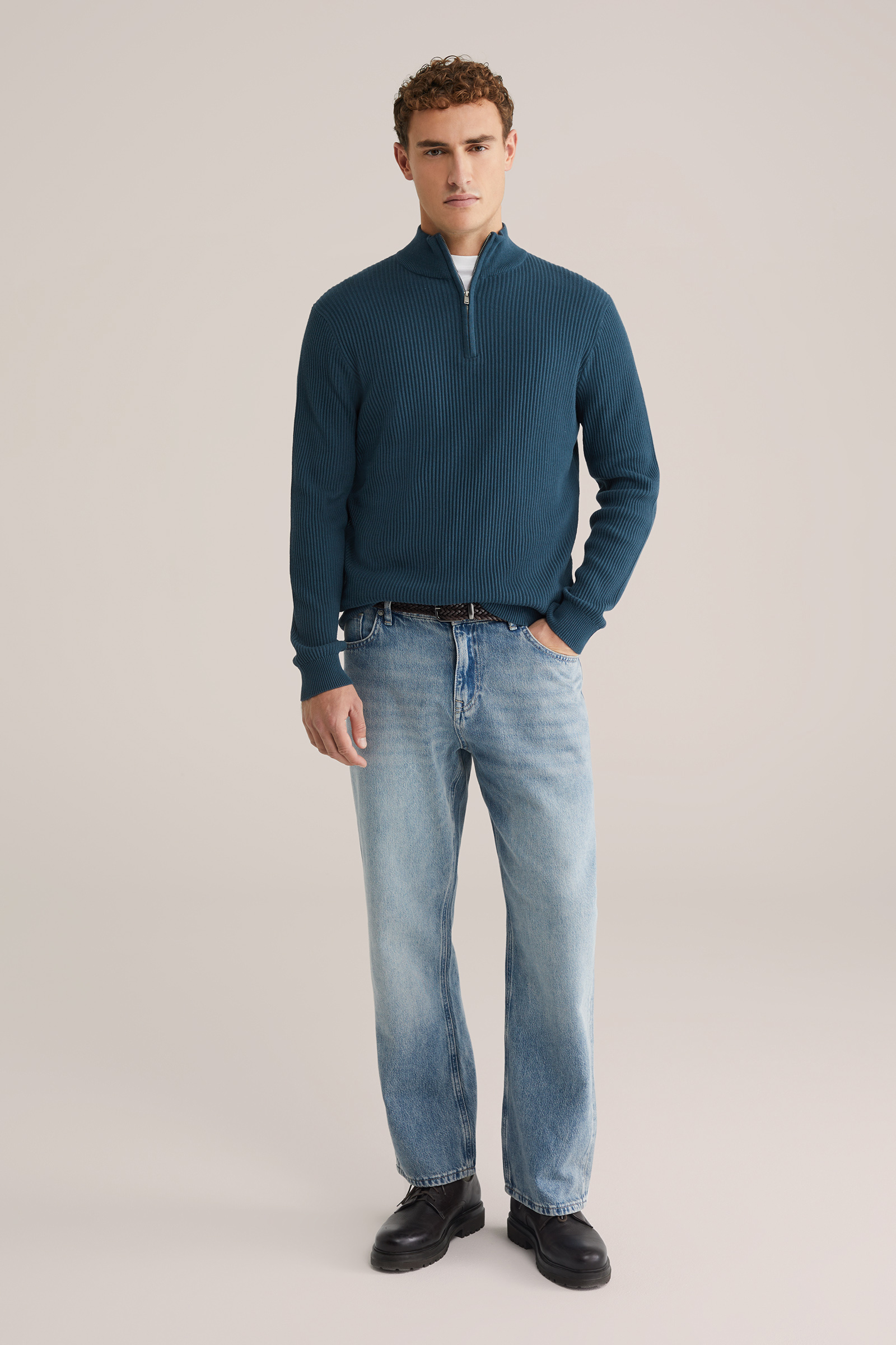 Heren regular fit trui met quarter-zip