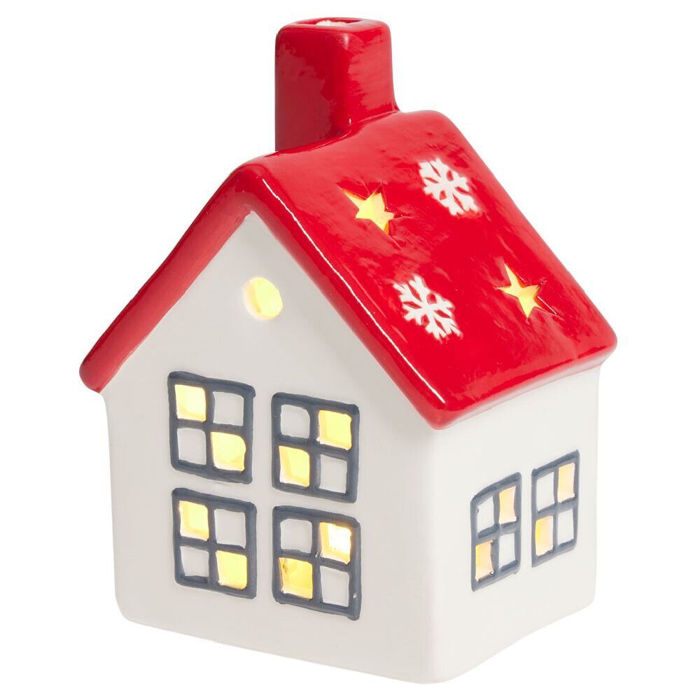 Maisonnette lumineuse 1LED céramique rouge et blanc H12cm