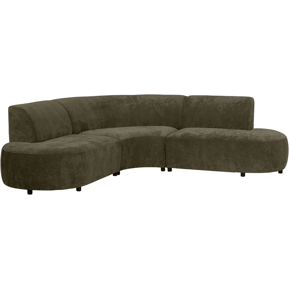 Hoekbank Luna rond - stof Rebel - vergrijsd groen