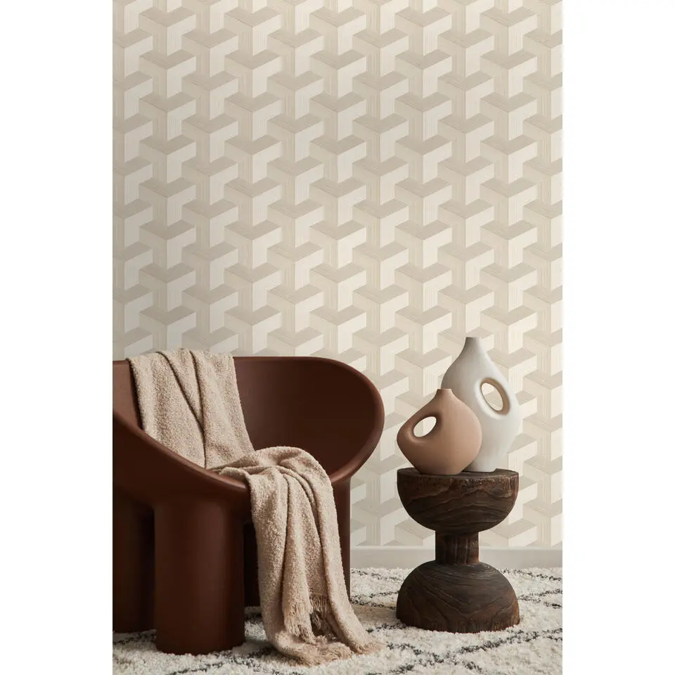 Origin Wallcoverings behang grafisch 3D motief lichtbeige - 50 x 900 cm